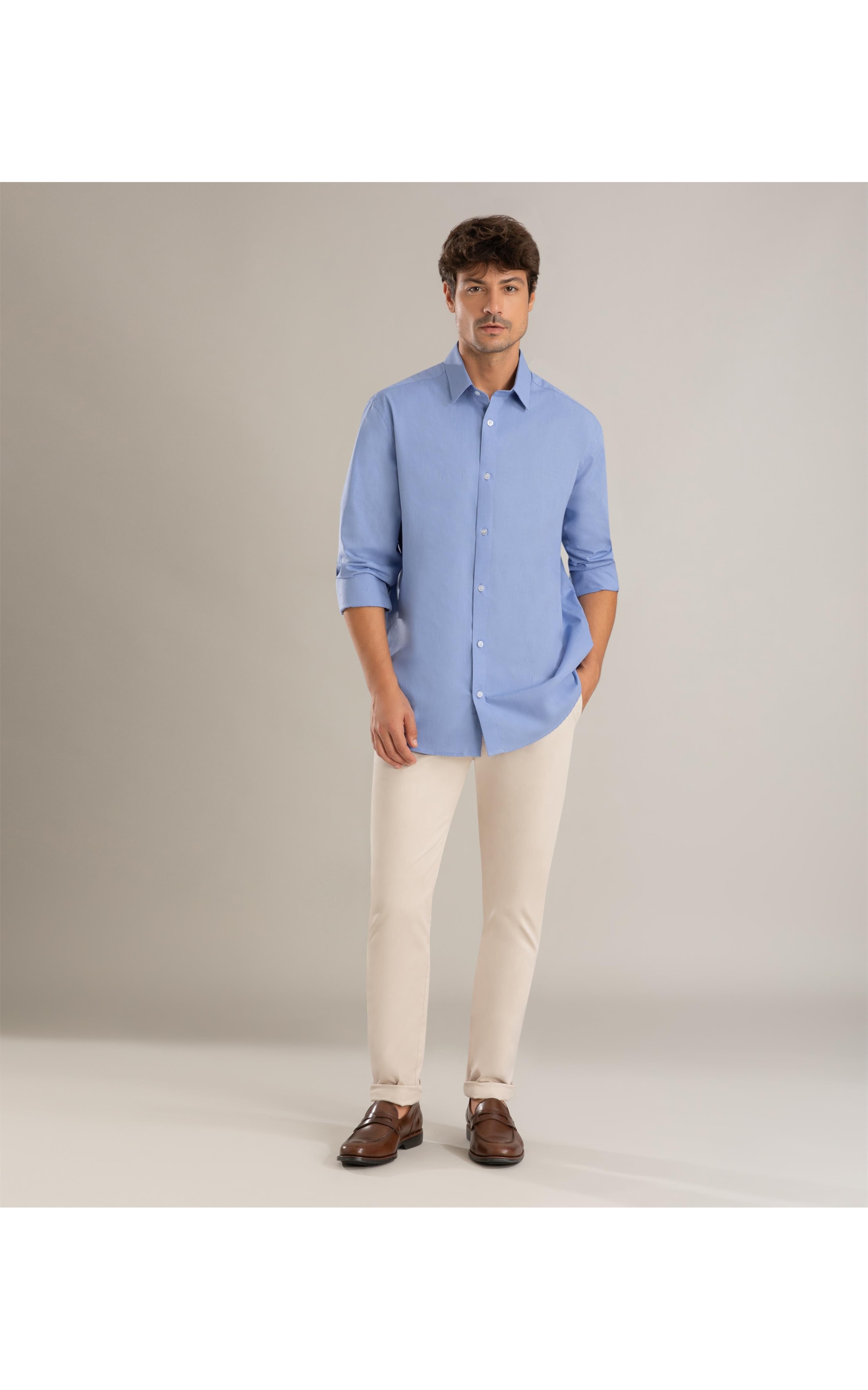 Camisa Tricoline Silvio Ml Azul Pervante