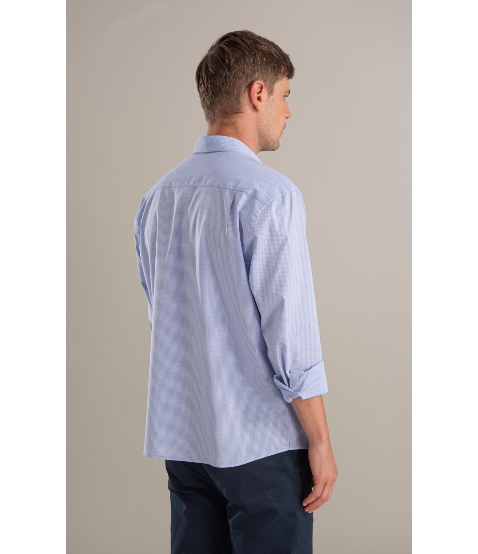 Camisa Tricoline Xadrez Fausto Ml Azul Bic