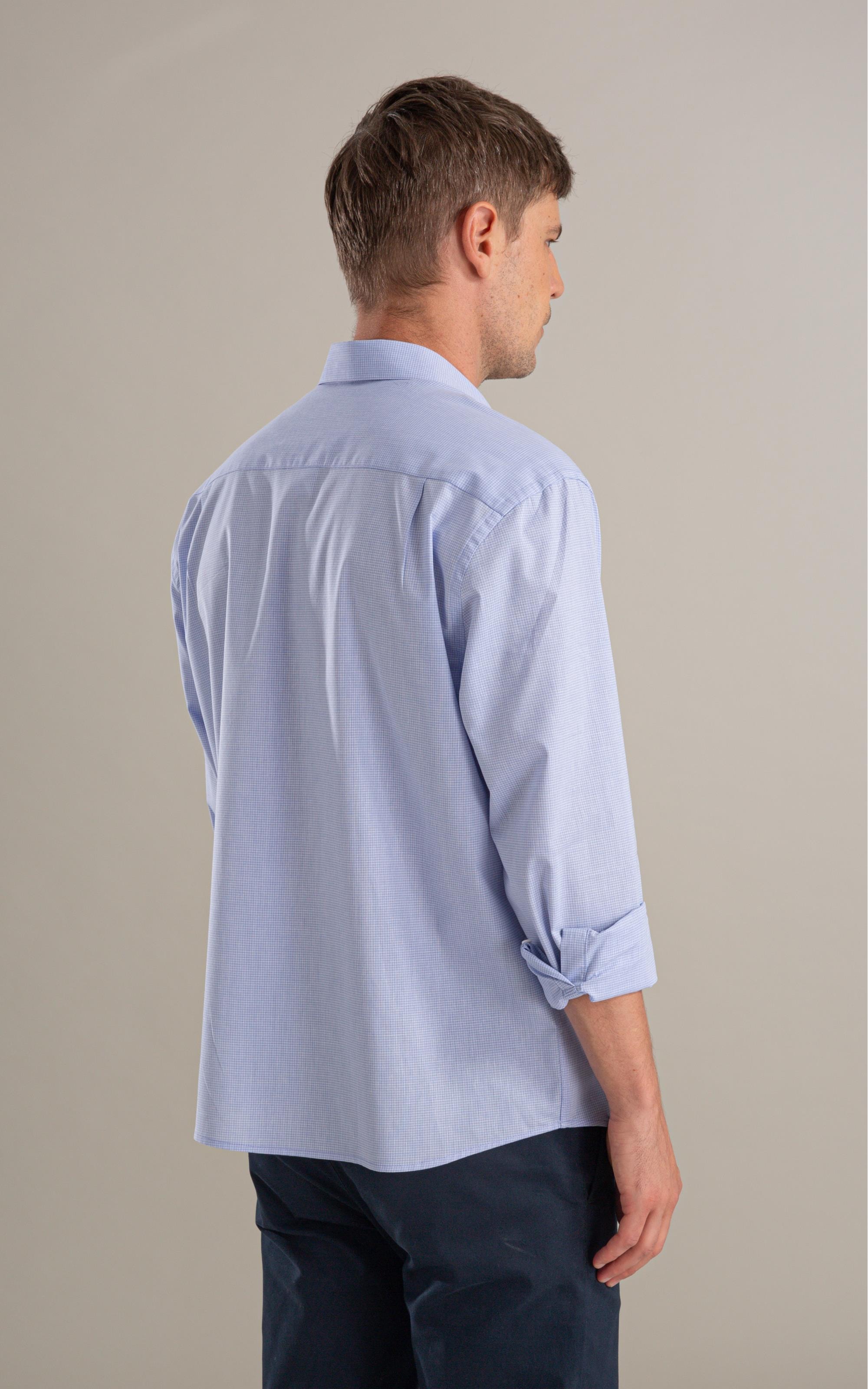 Camisa Tricoline Xadrez Fausto Ml Azul Bic