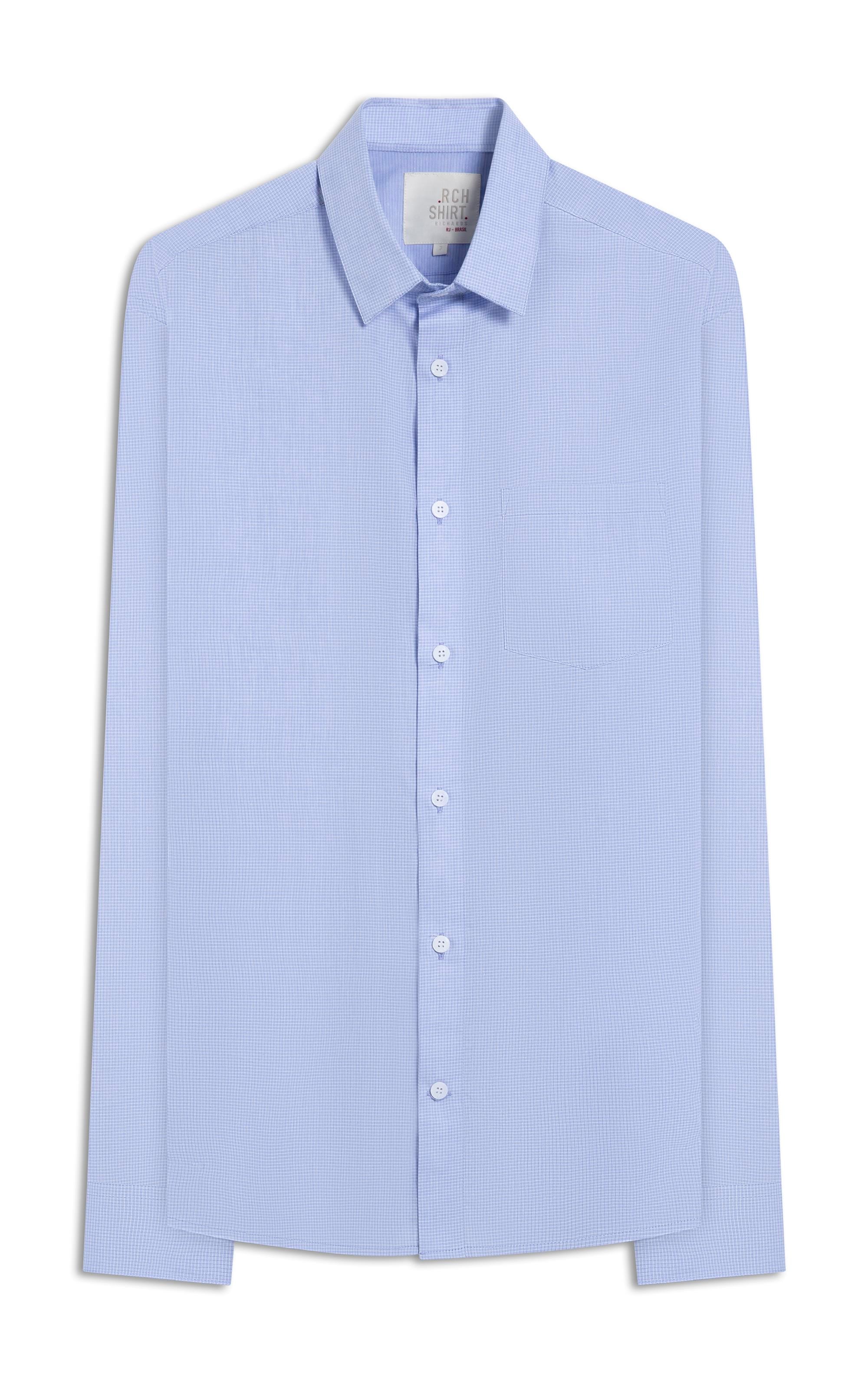 Camisa Tricoline Xadrez Fausto Ml Azul Bic