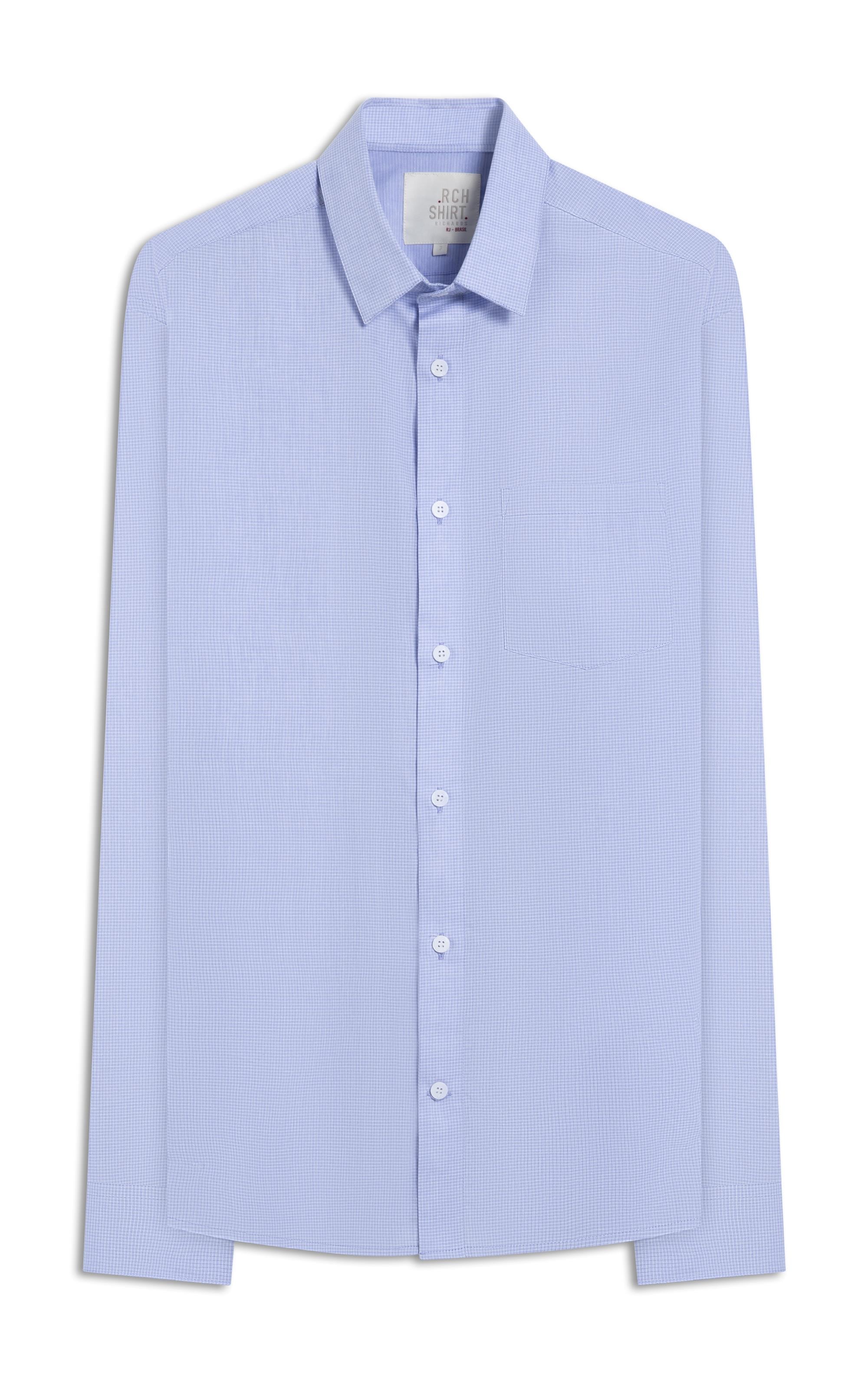 Camisa Tricoline Xadrez Fausto Ml Azul Bic