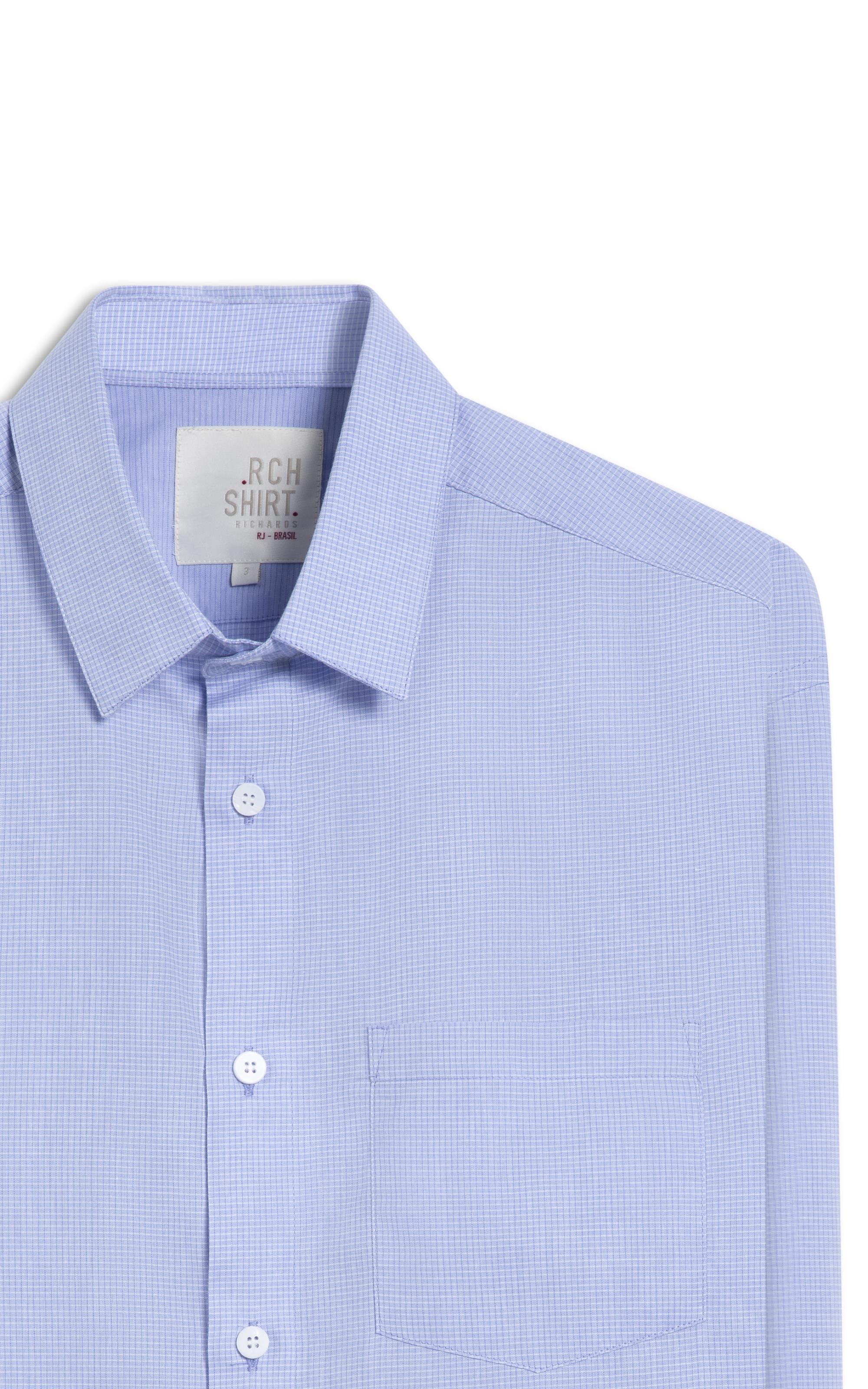 Camisa Tricoline Xadrez Fausto Ml Azul Bic