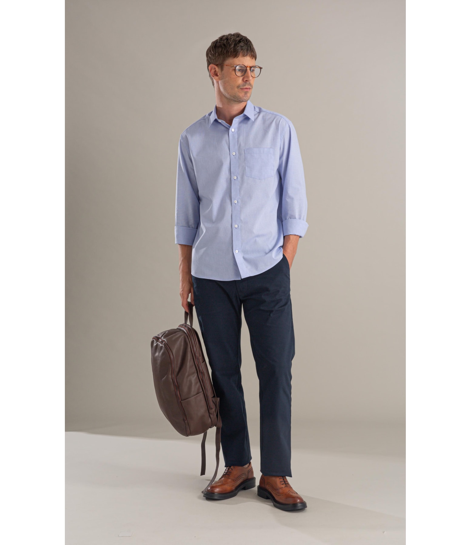 Camisa Tricoline Xadrez Fausto Ml Azul Bic