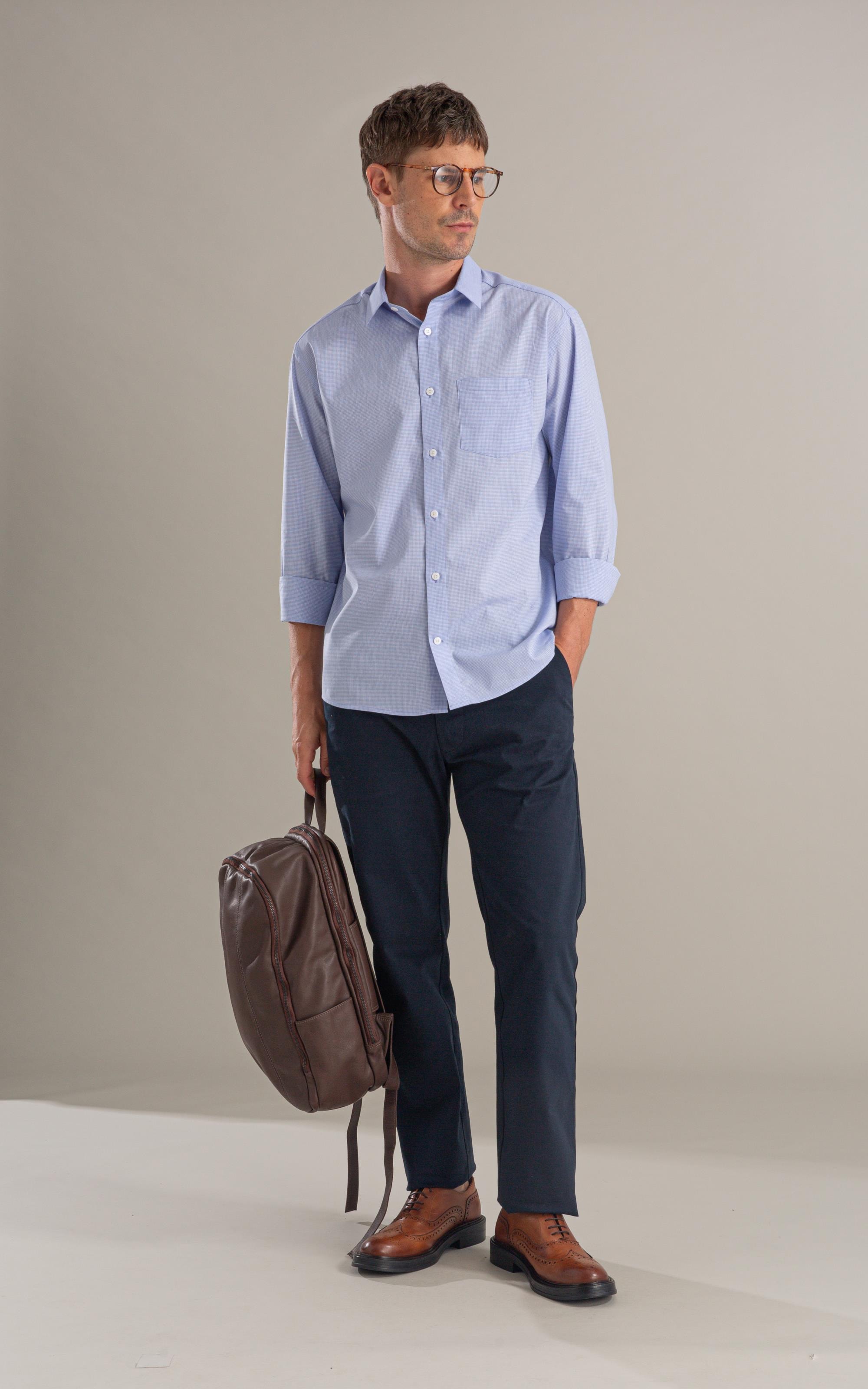 Camisa Tricoline Xadrez Fausto Ml Azul Bic