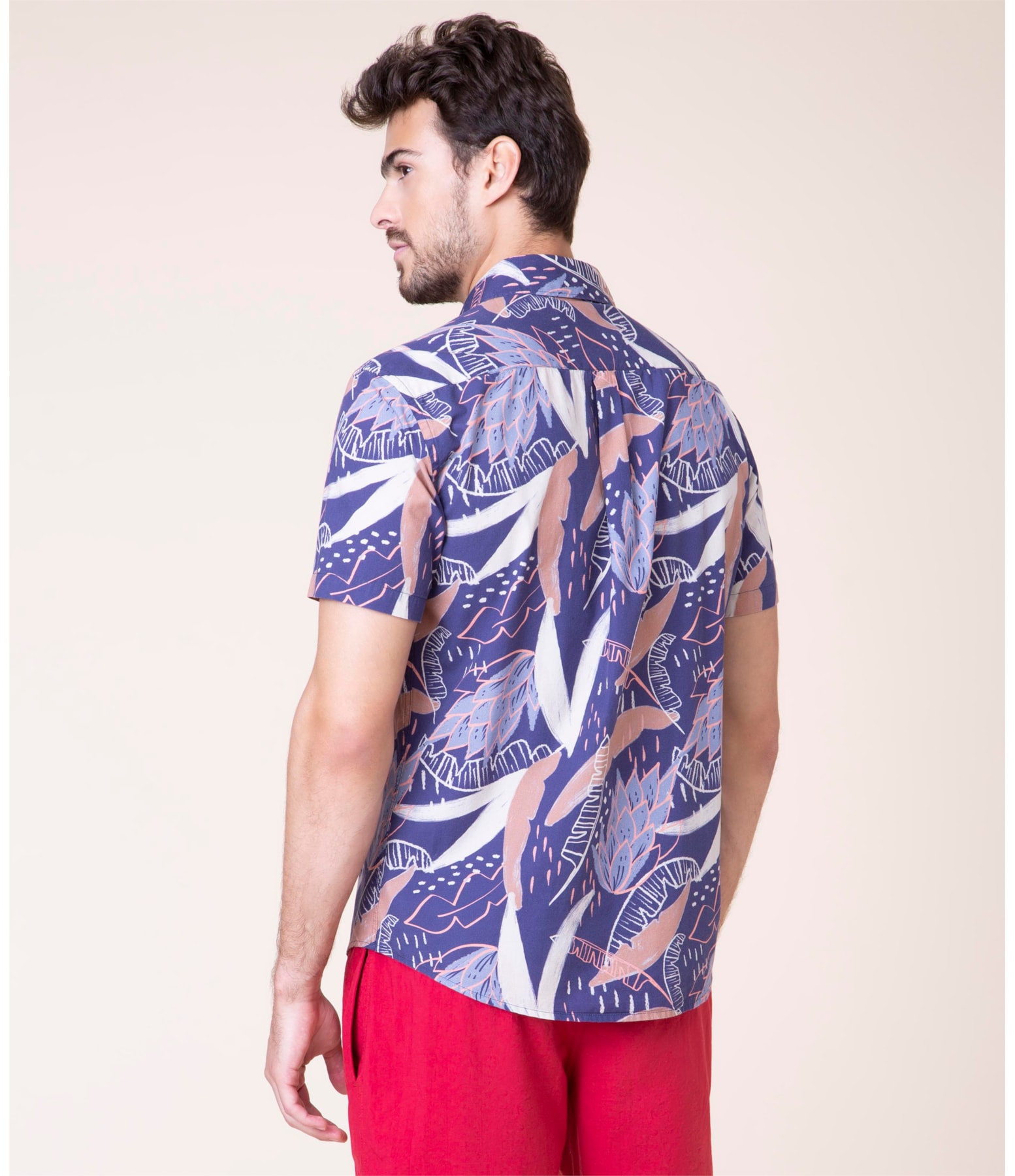 Camisa Tropicalia Estampada Mc Azul Bic