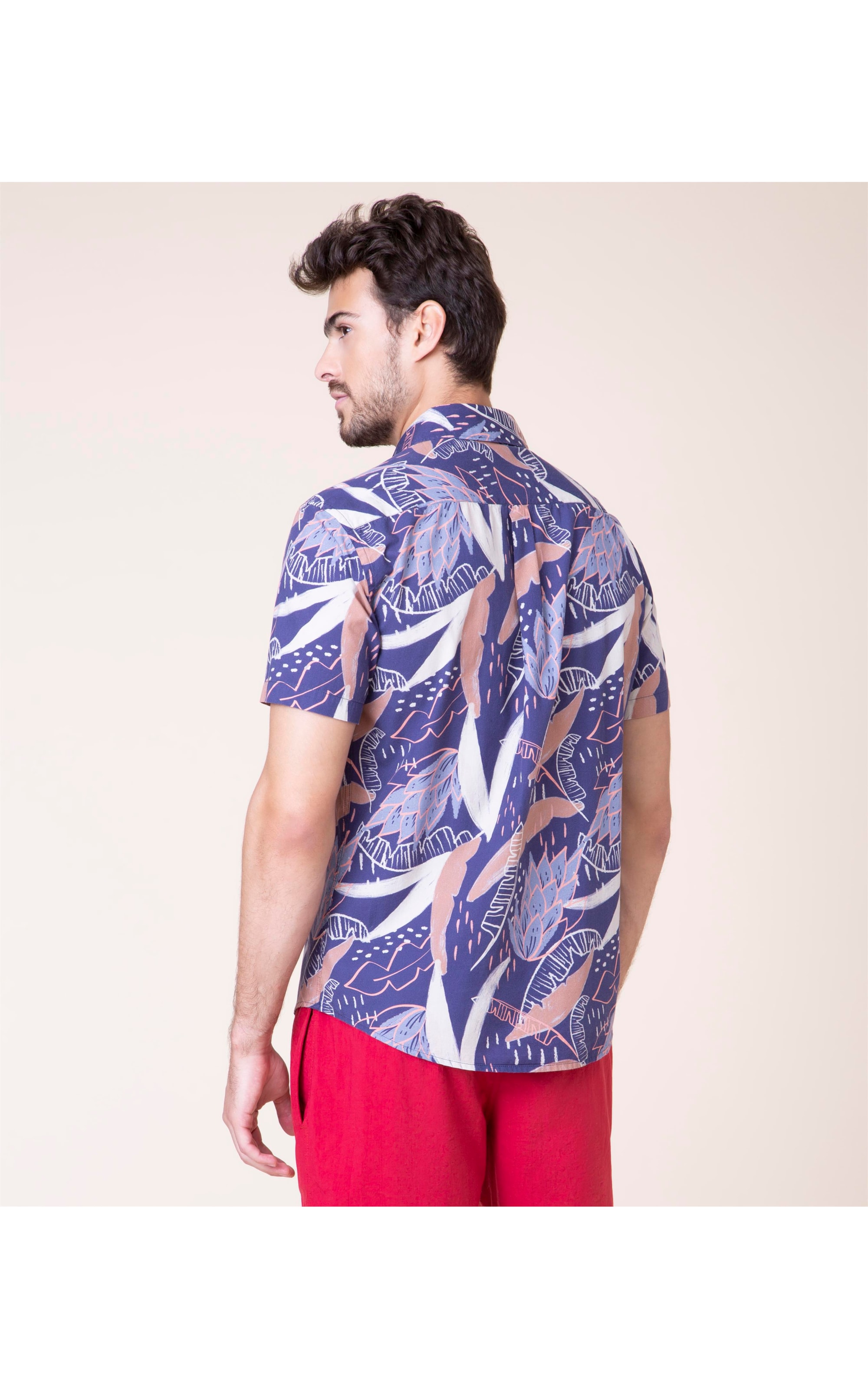 Camisa Tropicalia Estampada Mc Azul Bic