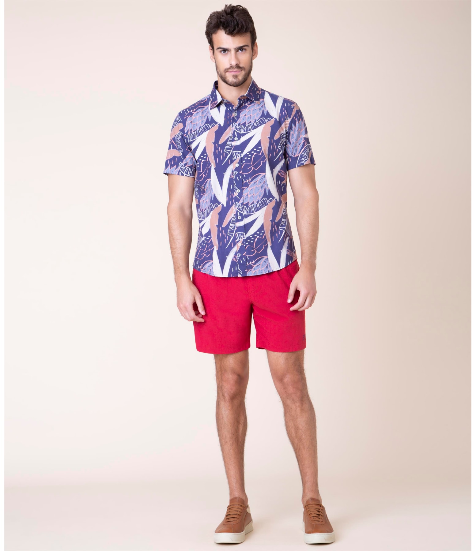 Camisa Tropicalia Estampada Mc Azul Bic