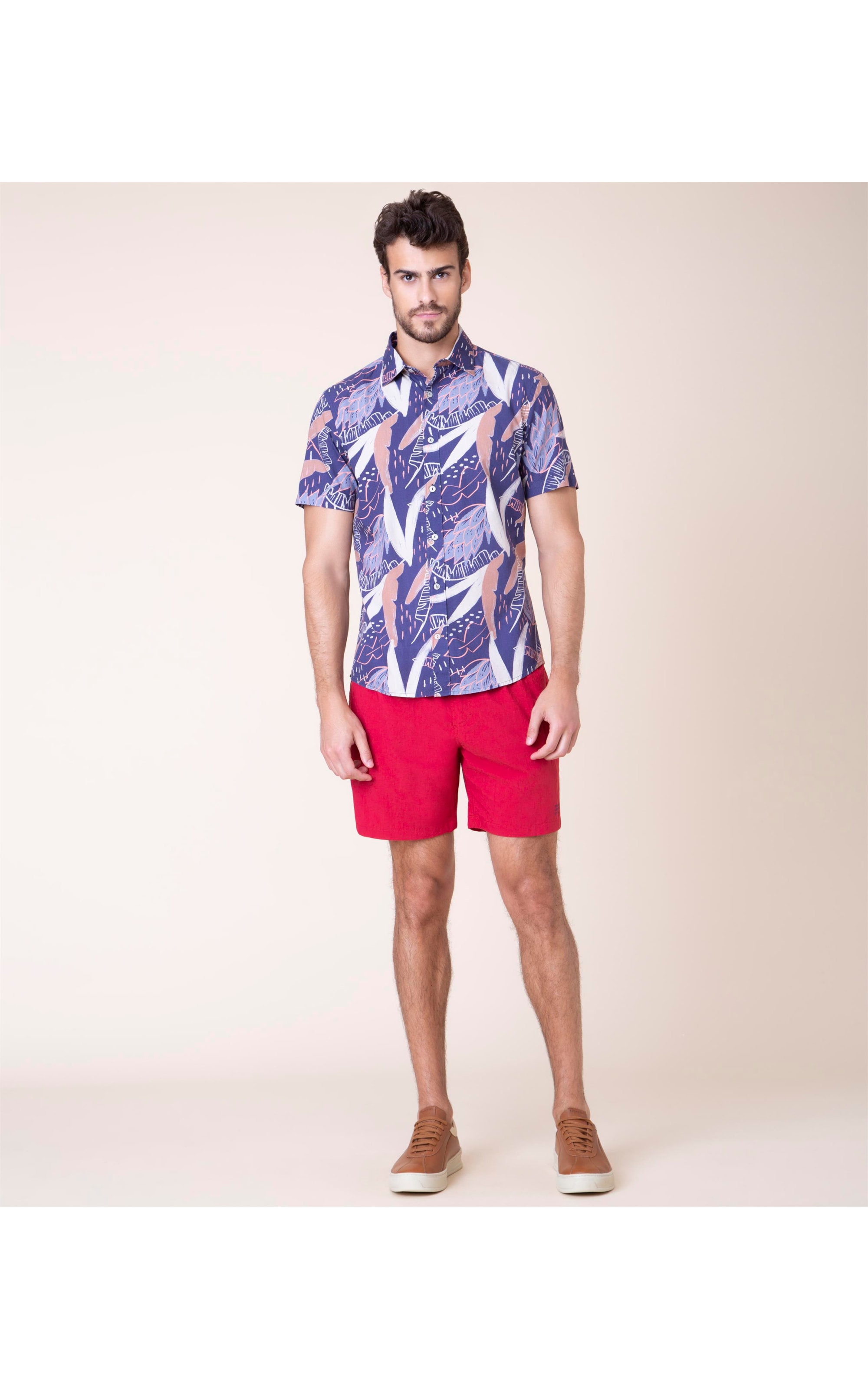 Camisa Tropicalia Estampada Mc Azul Bic