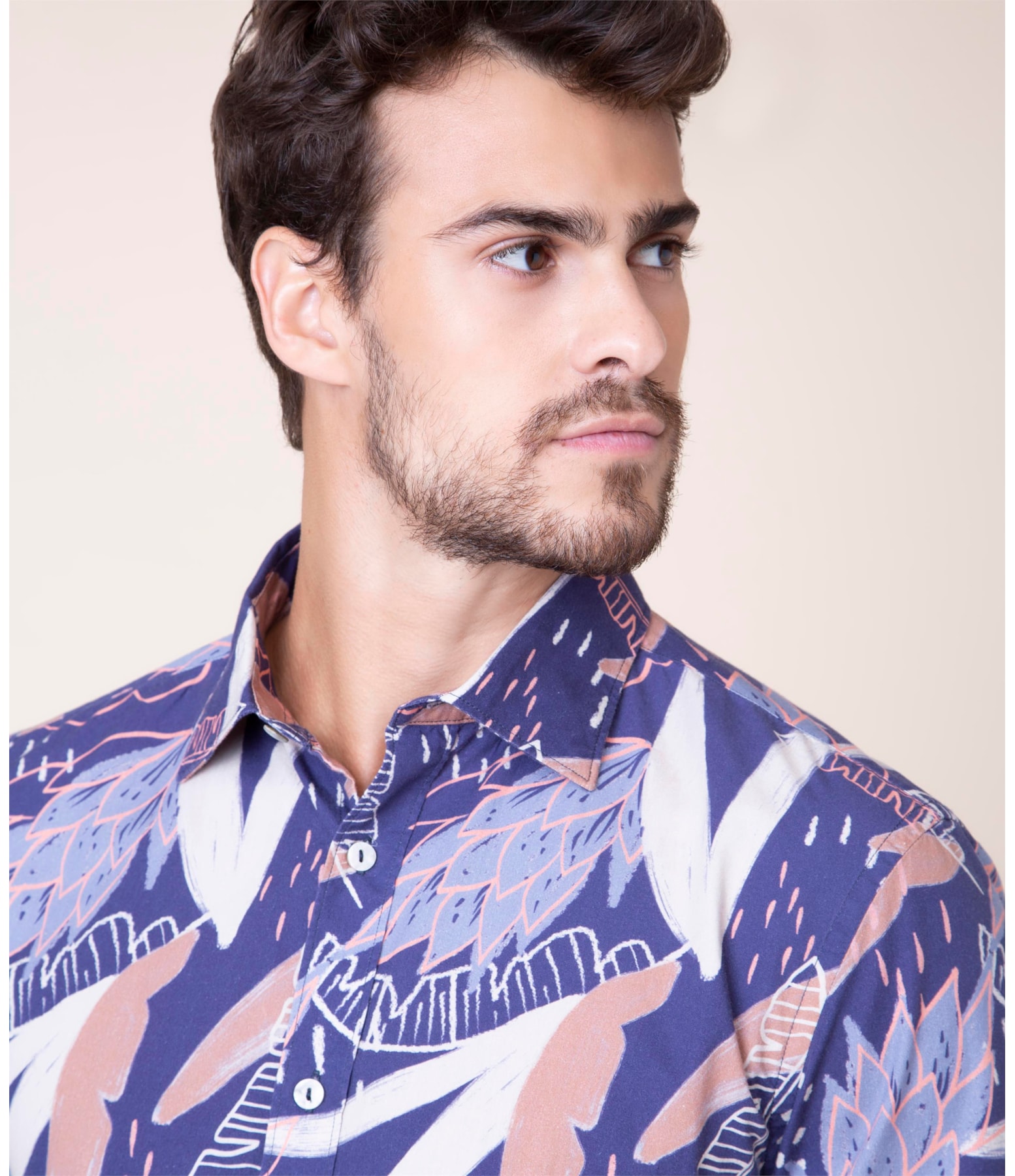 Camisa Tropicalia Estampada Mc Azul Bic