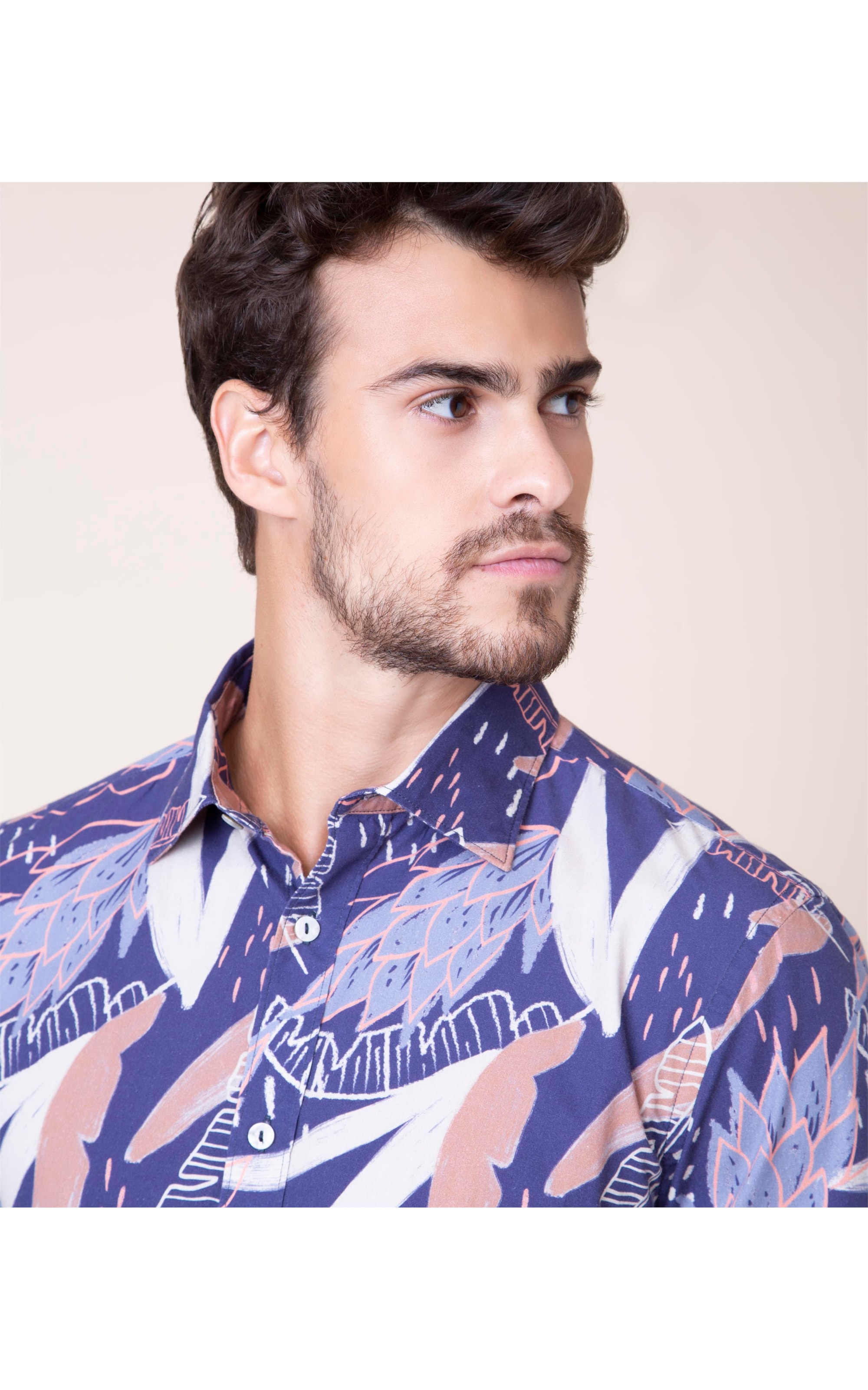 Camisa Tropicalia Estampada Mc Azul Bic