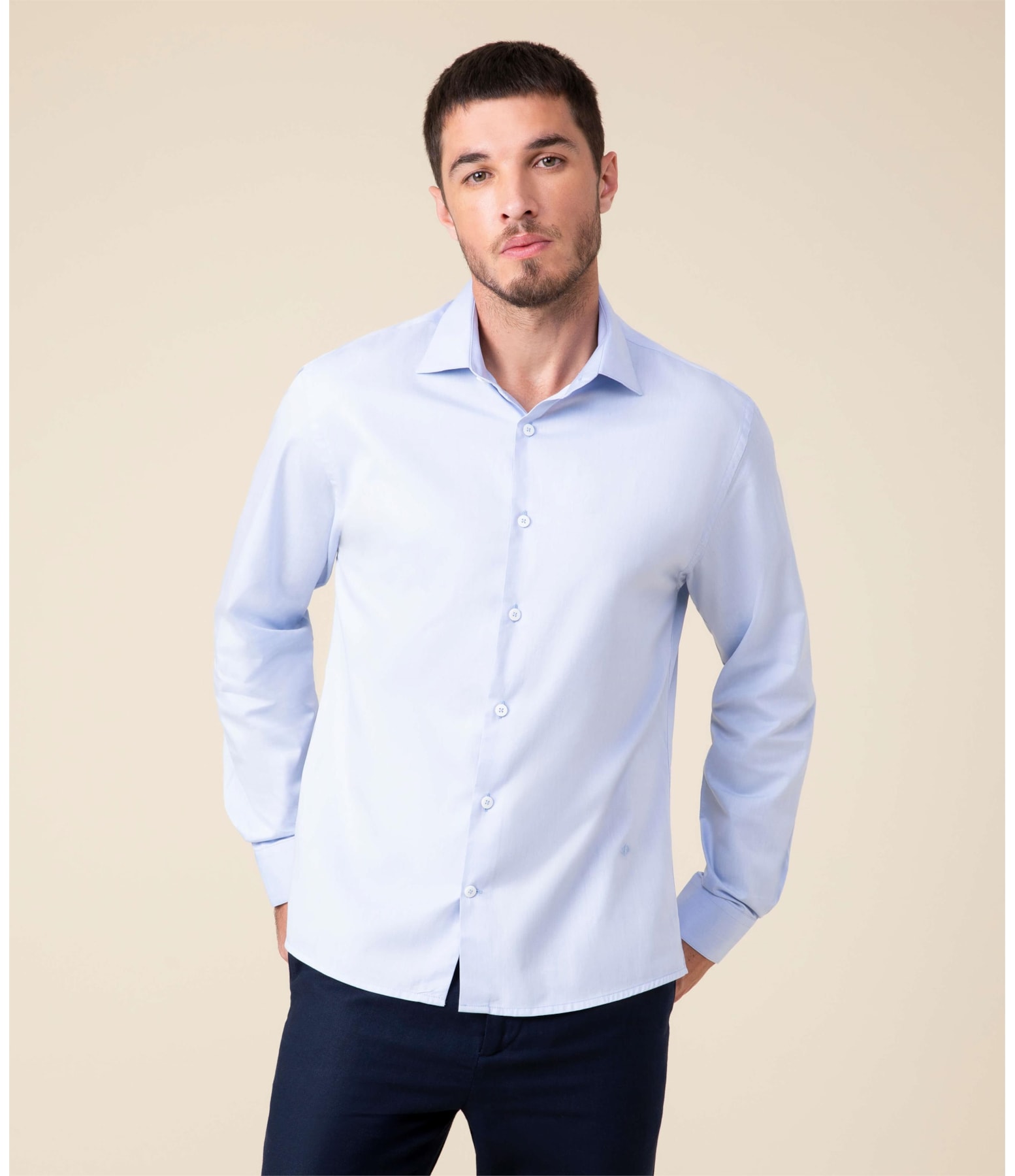 Camisa Twill Ml Azul Claro