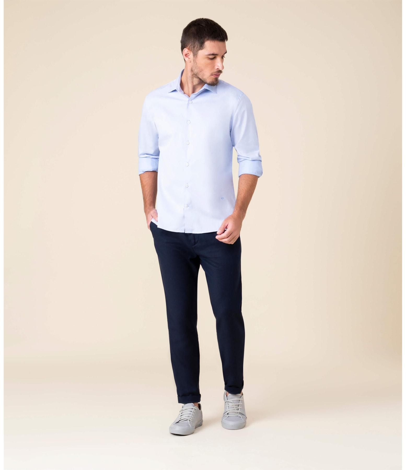 Camisa Twill Ml Azul Claro