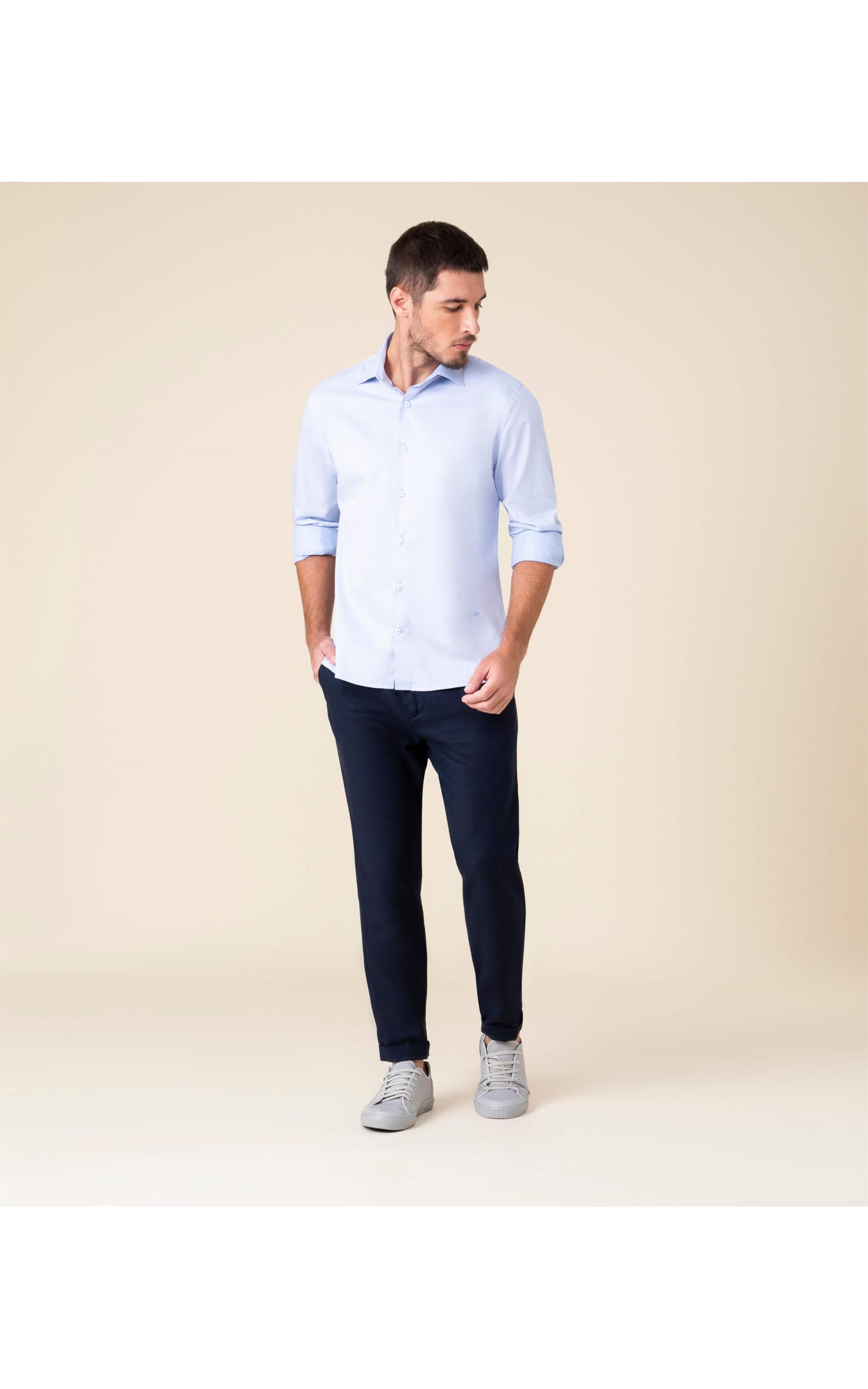 Camisa Twill Ml Azul Claro