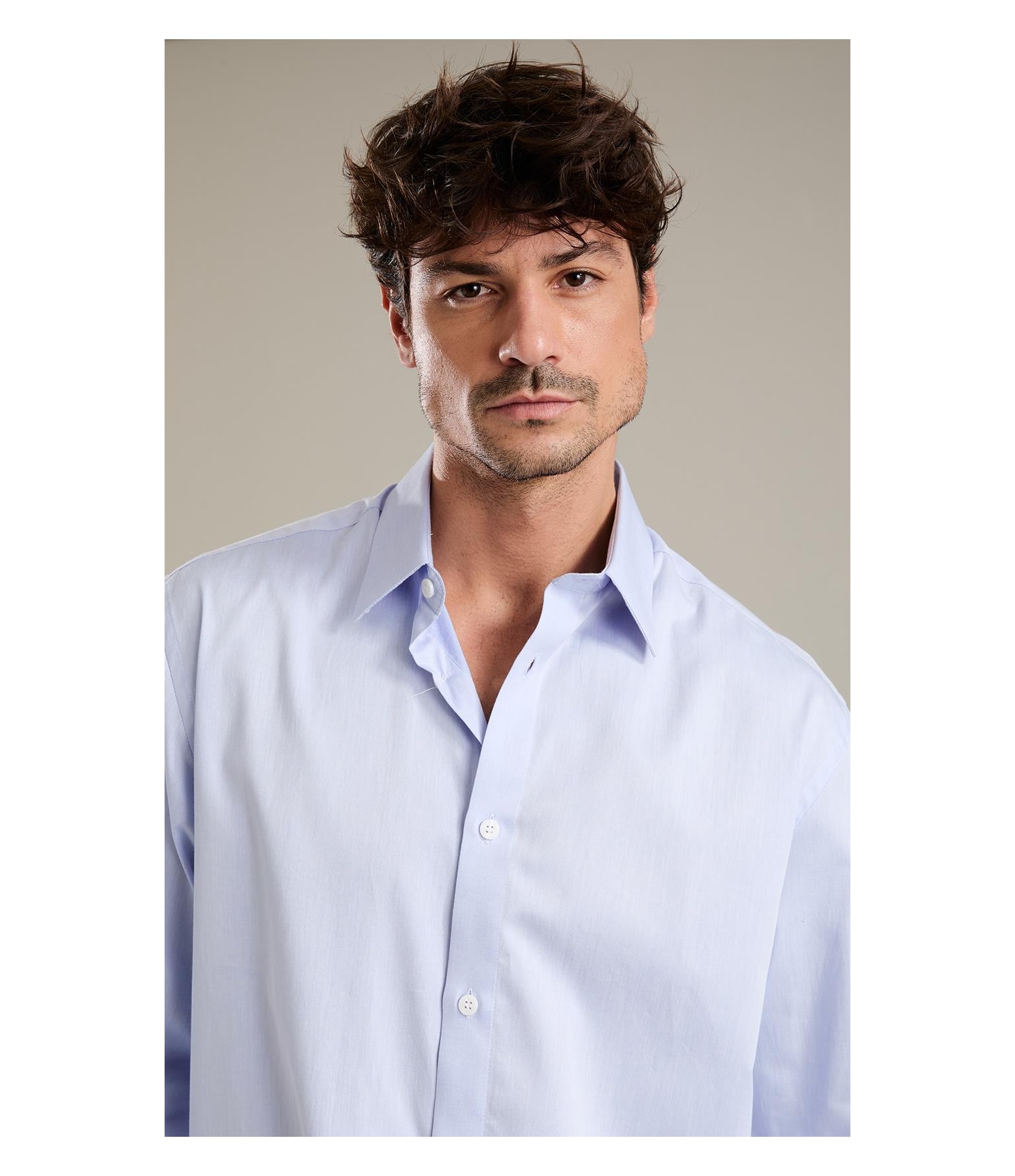 Camisa Twill Ml Azul Medio