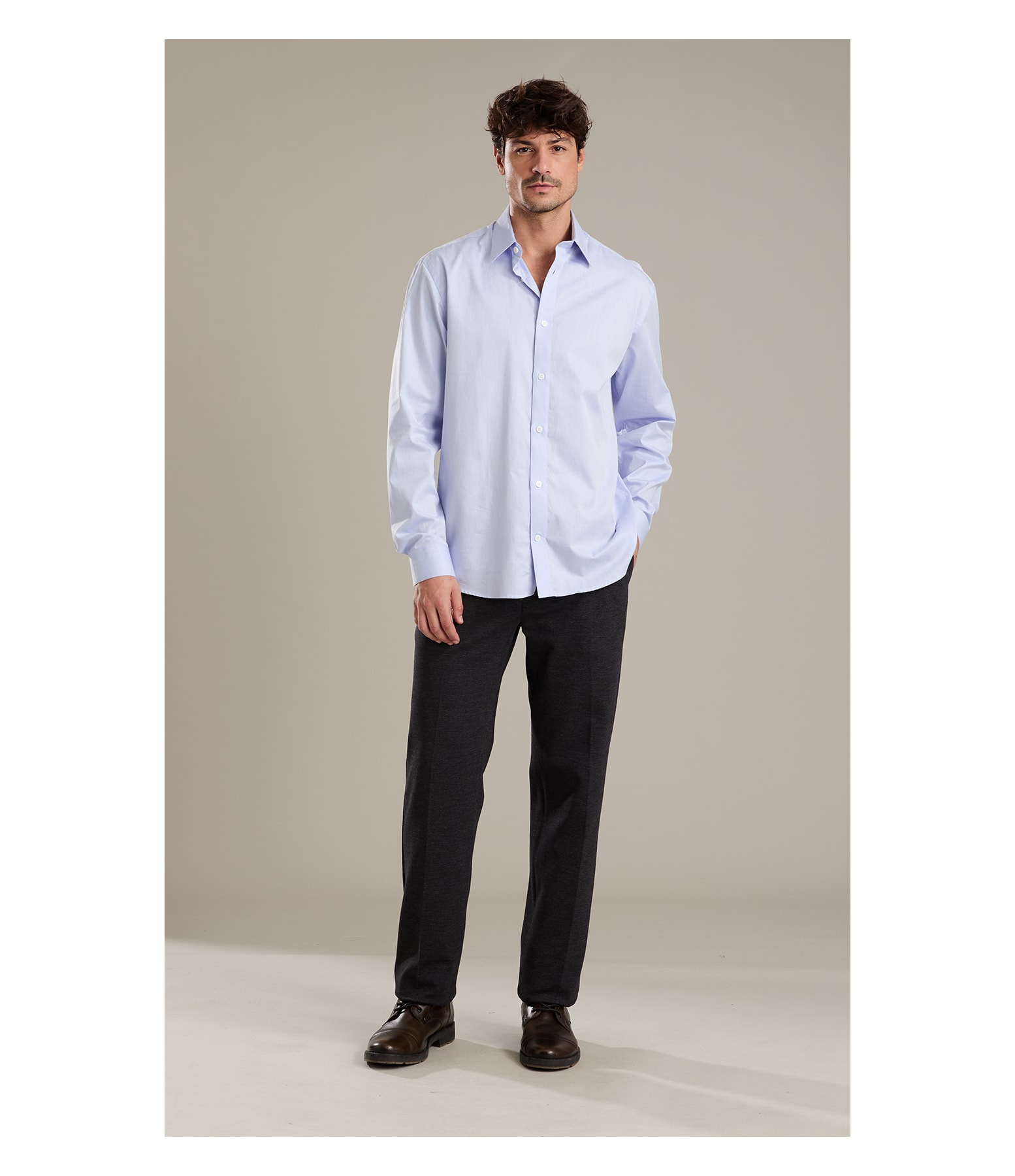 Camisa Twill Ml Azul Medio