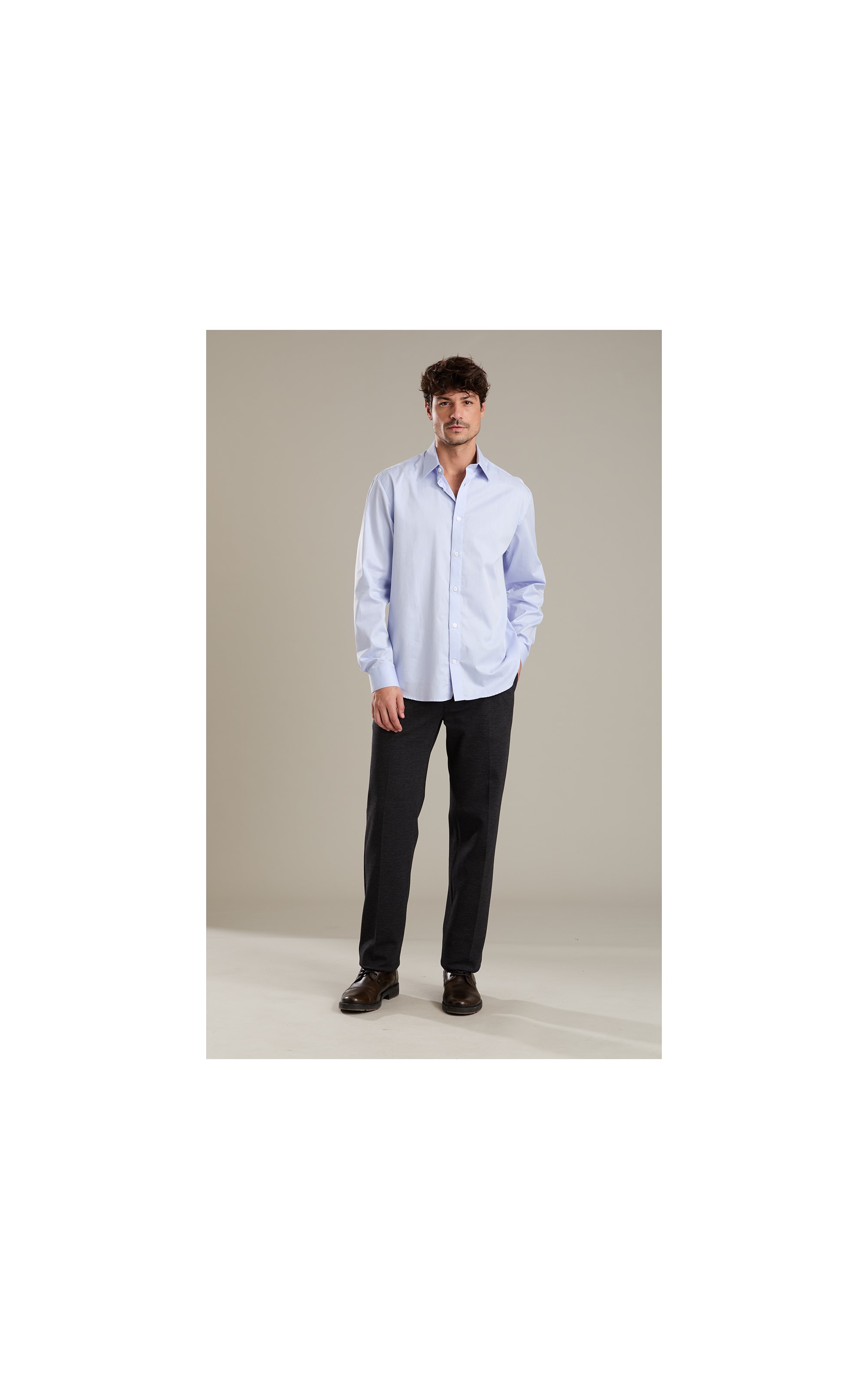 Camisa Twill Ml Azul Medio