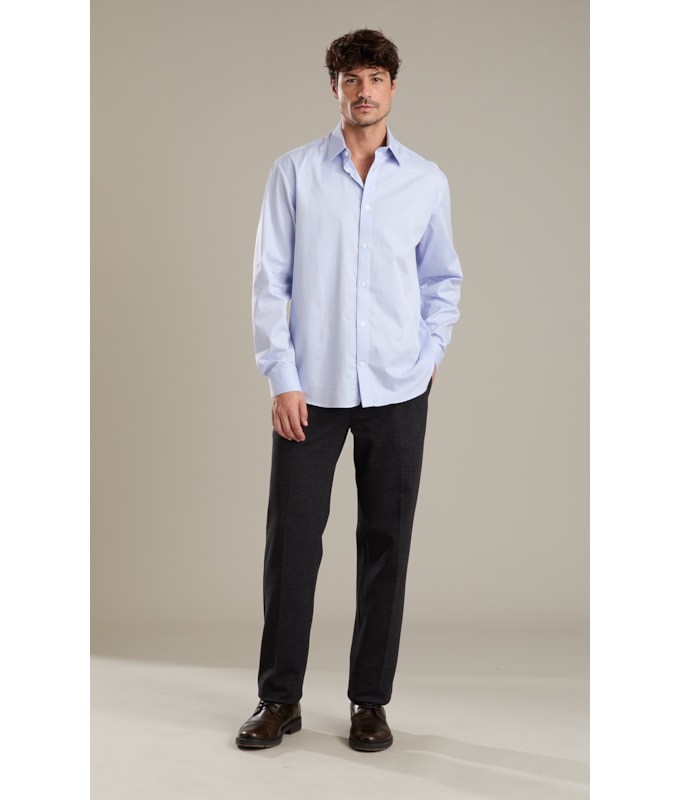 Camisa Twill Ml Azul Medio