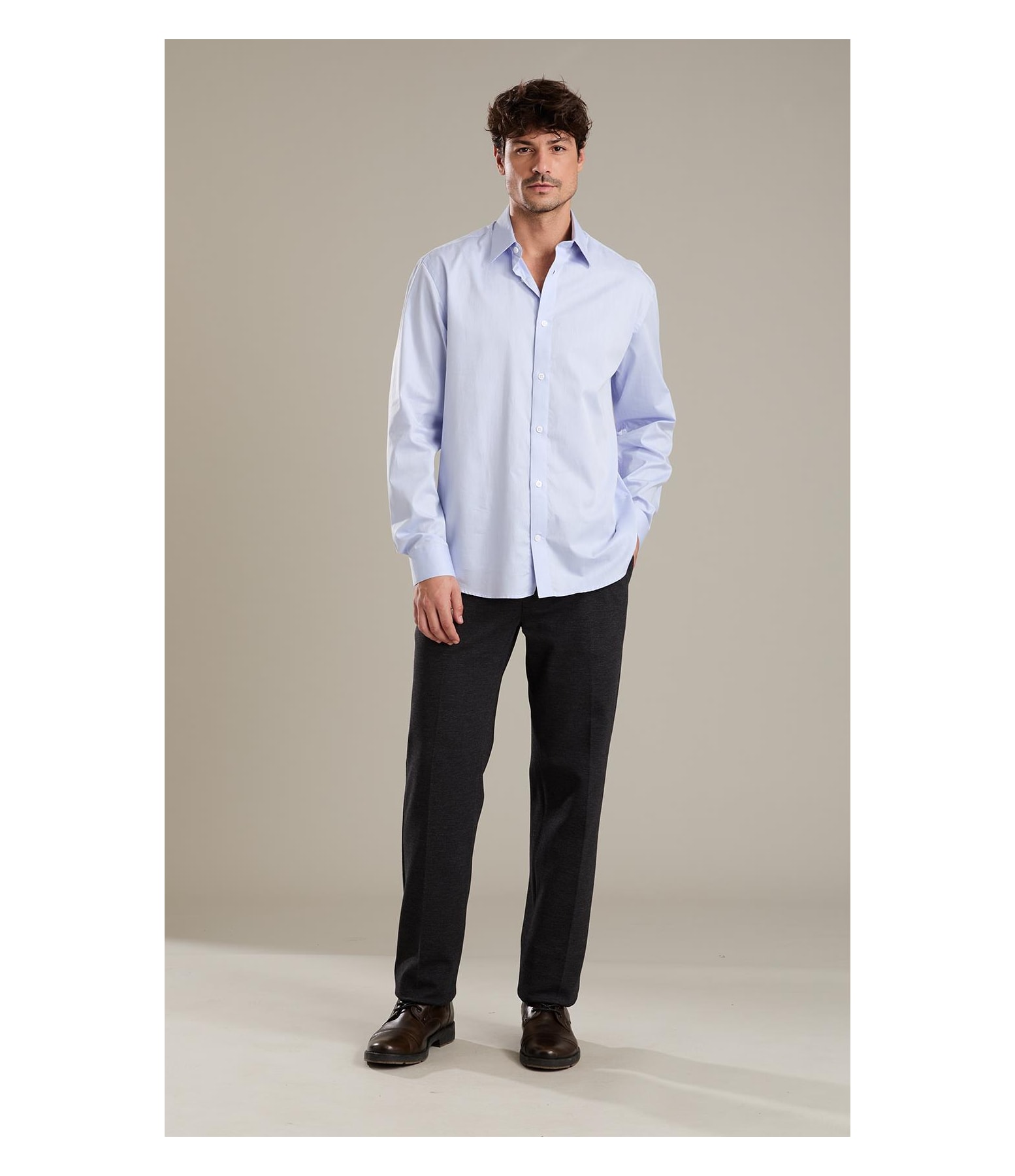 Camisa Twill Ml Azul Medio