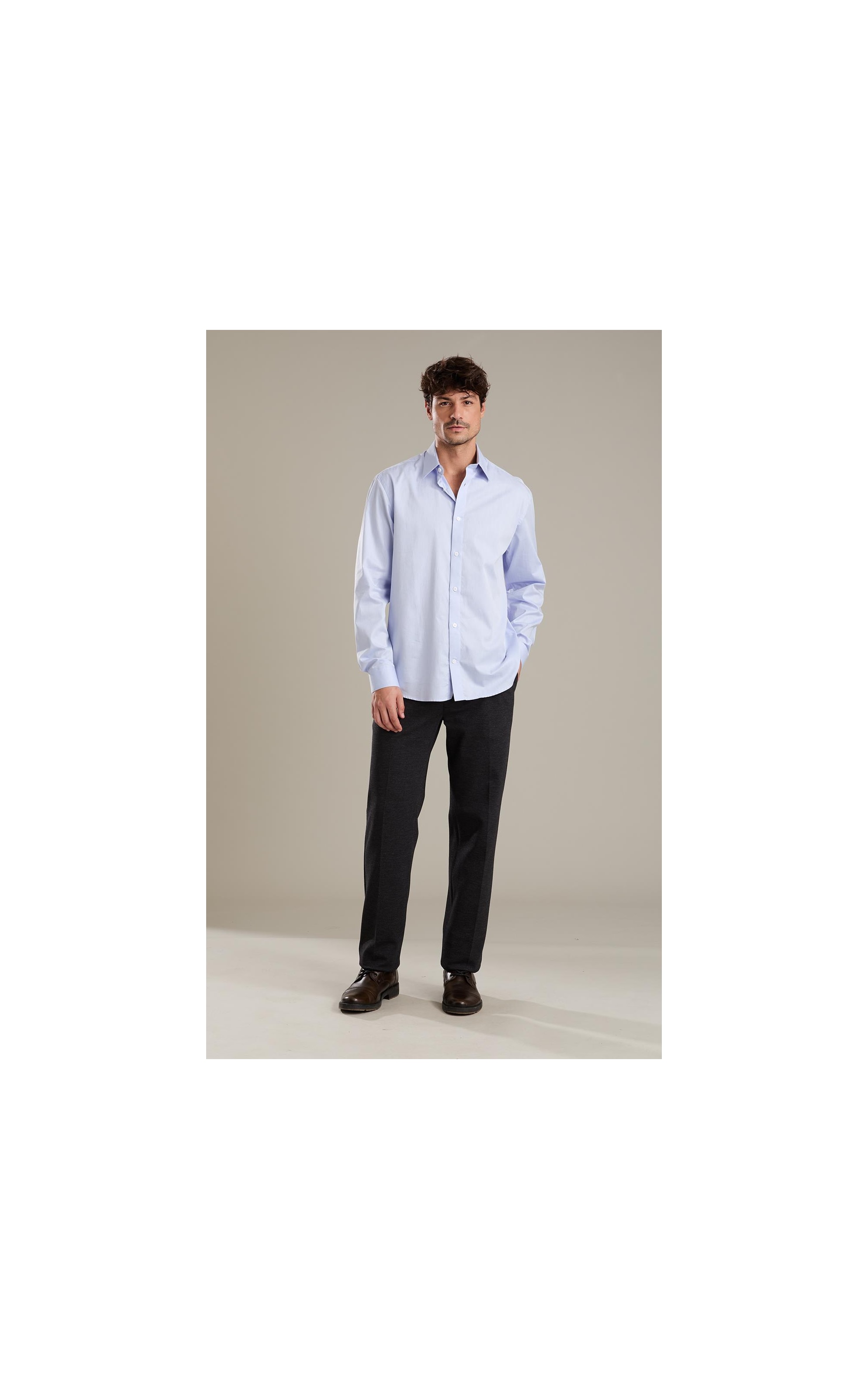 Camisa Twill Ml Azul Medio