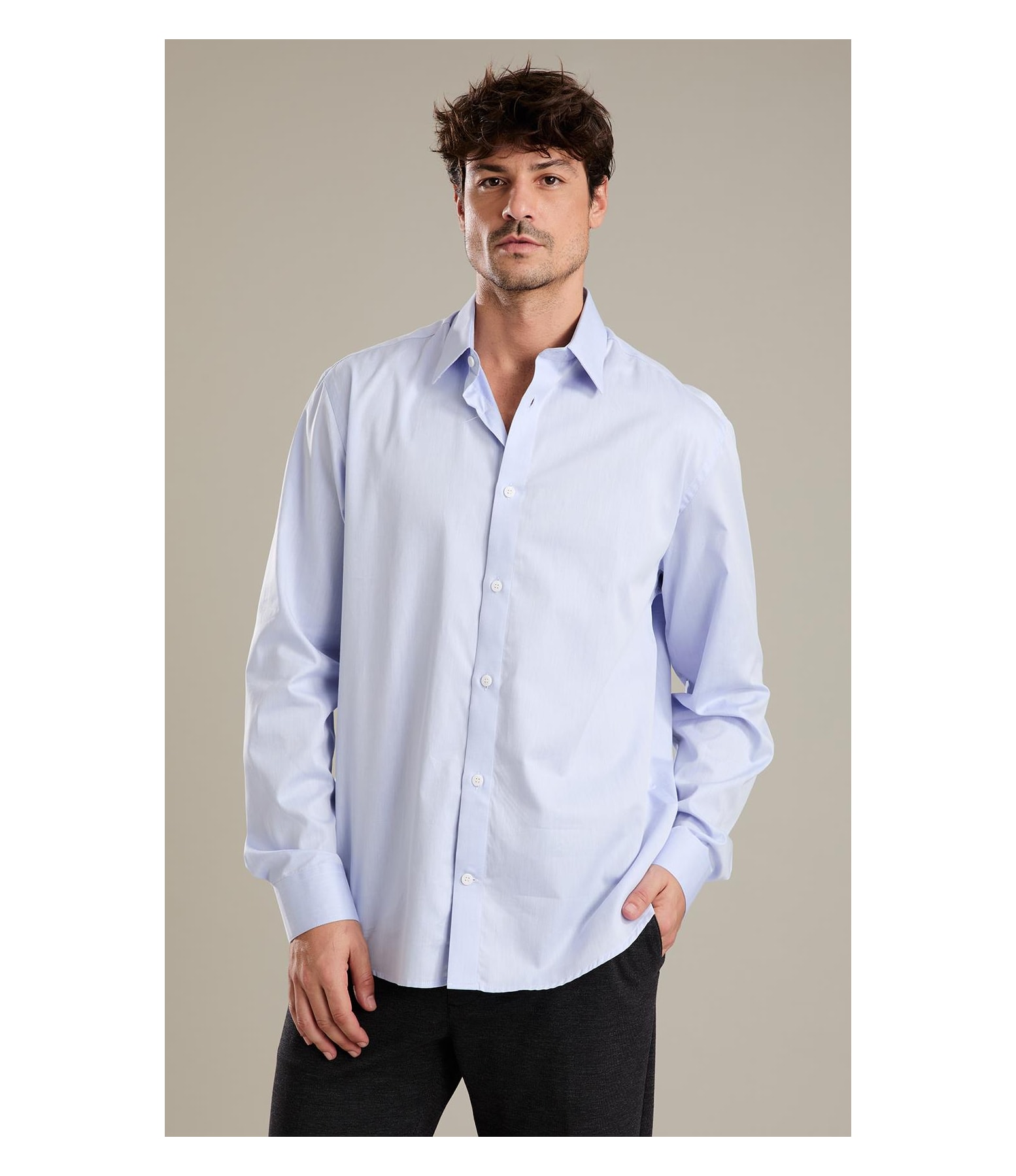 Camisa Twill Ml Azul Medio