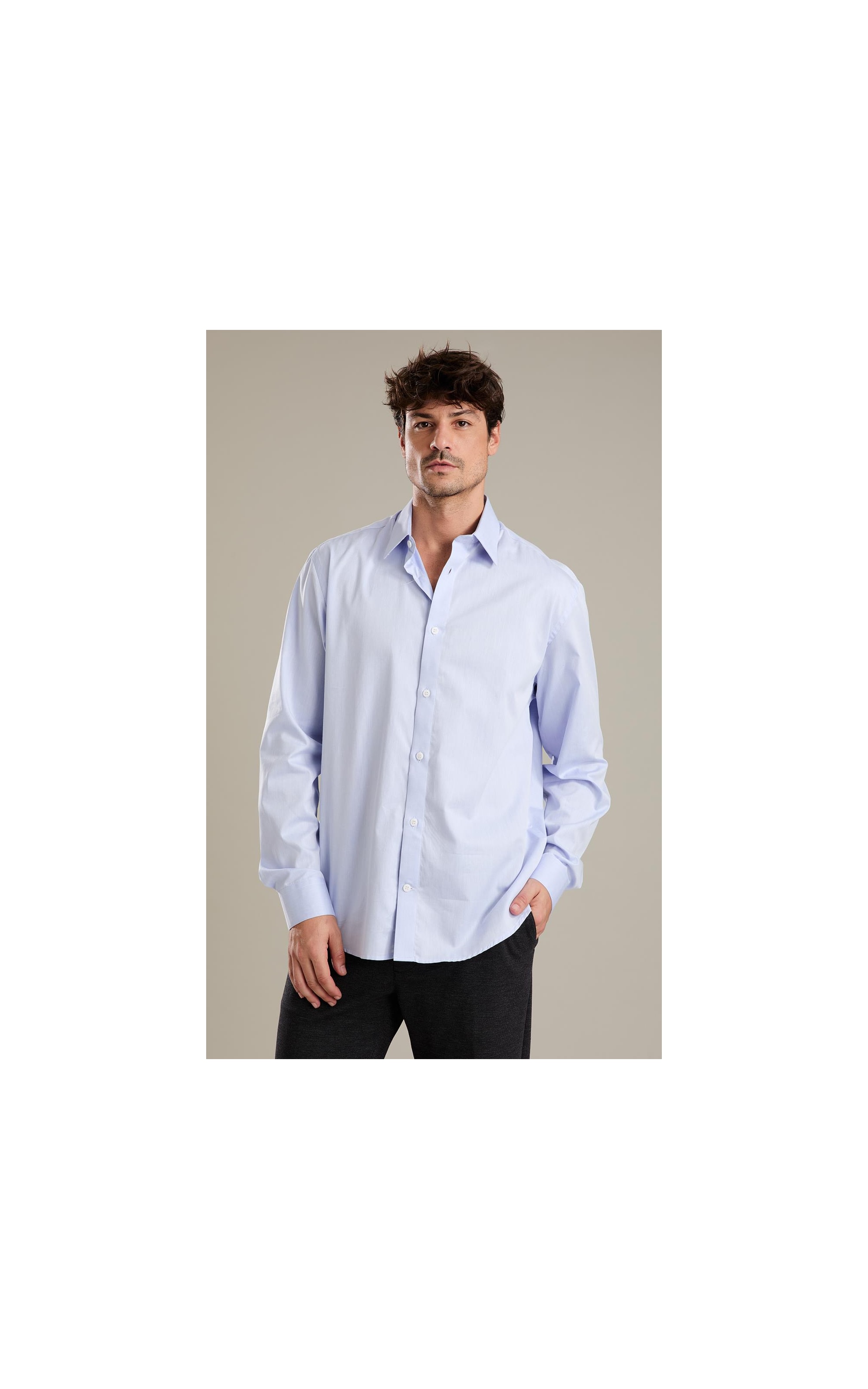 Camisa Twill Ml Azul Medio