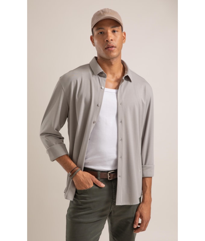 Camisa Visco Nylon Slim Cinza Claro