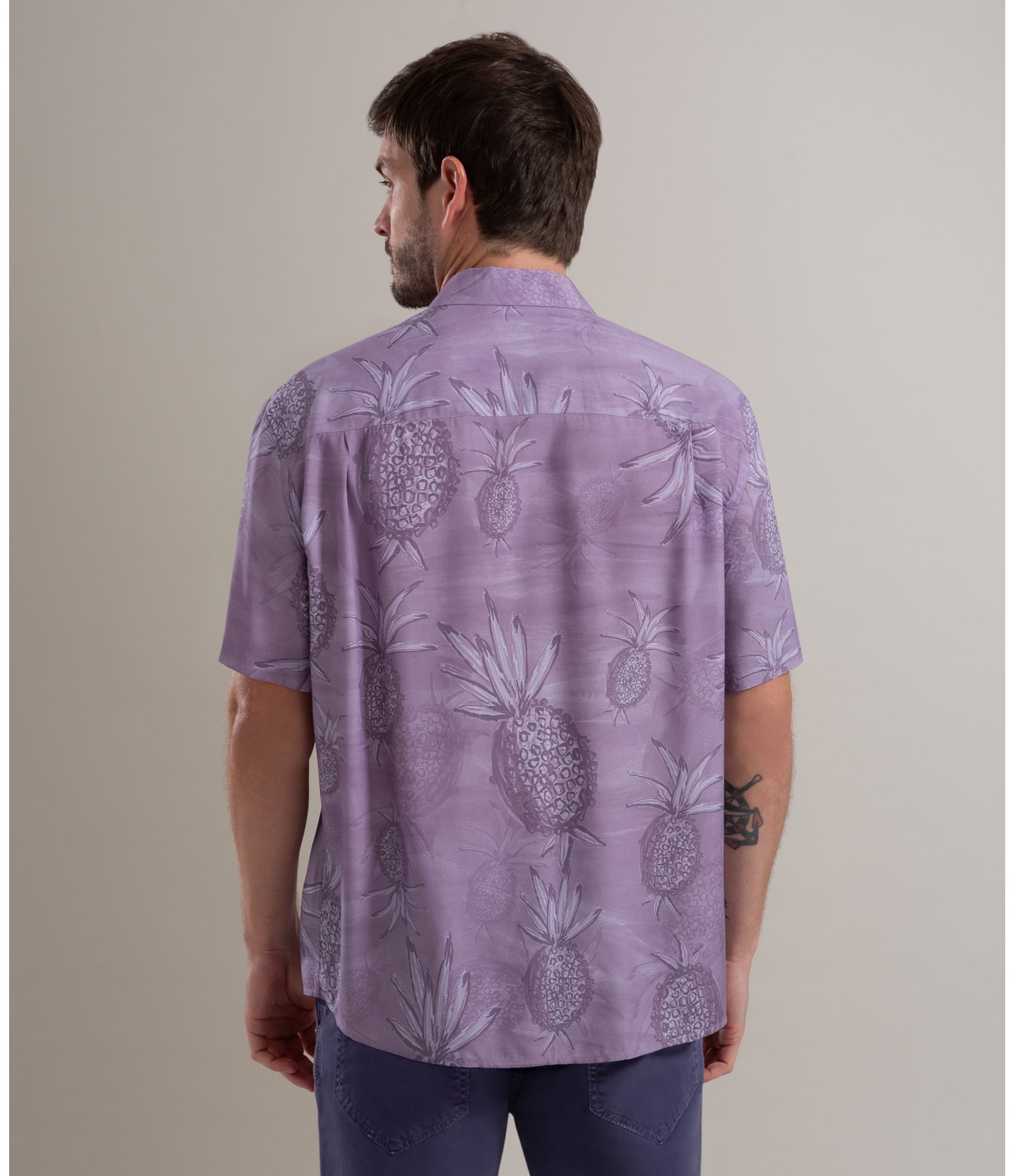 Camisa Viscose Estampada Abacaxis Mc Azul Jeans