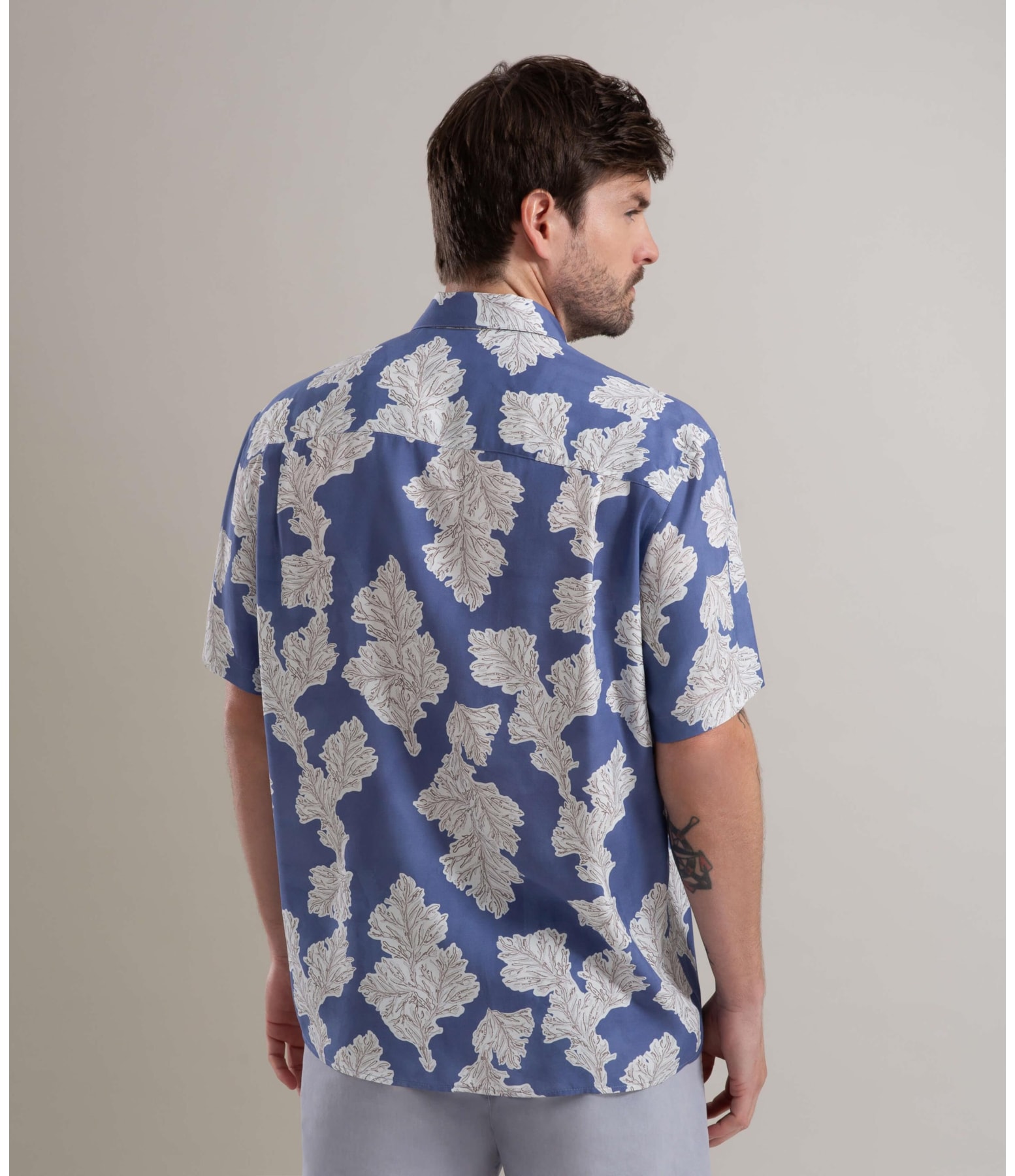Camisa Viscose Estampada Algas Mc Azul Jeans