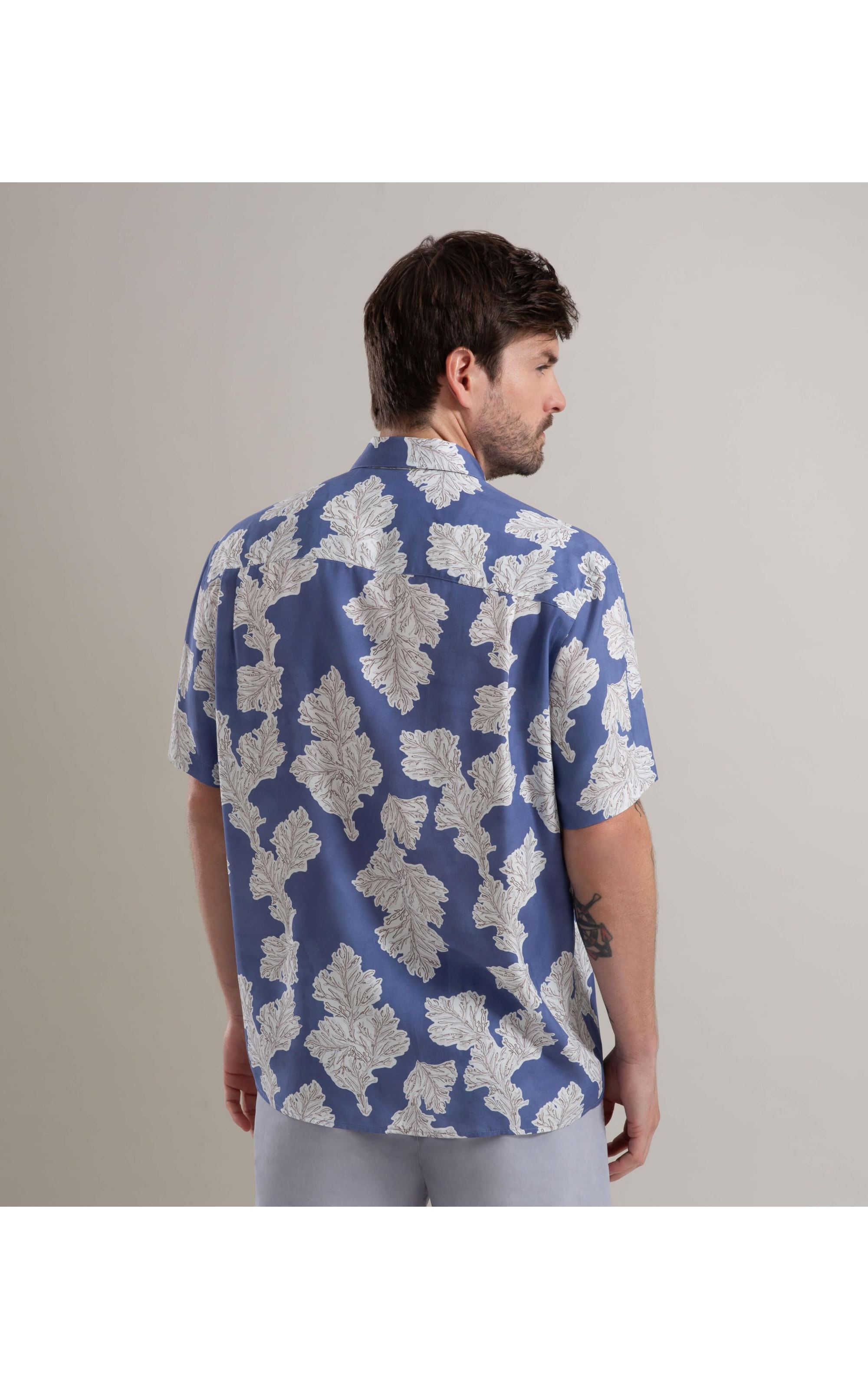 Camisa Viscose Estampada Algas Mc Azul Jeans