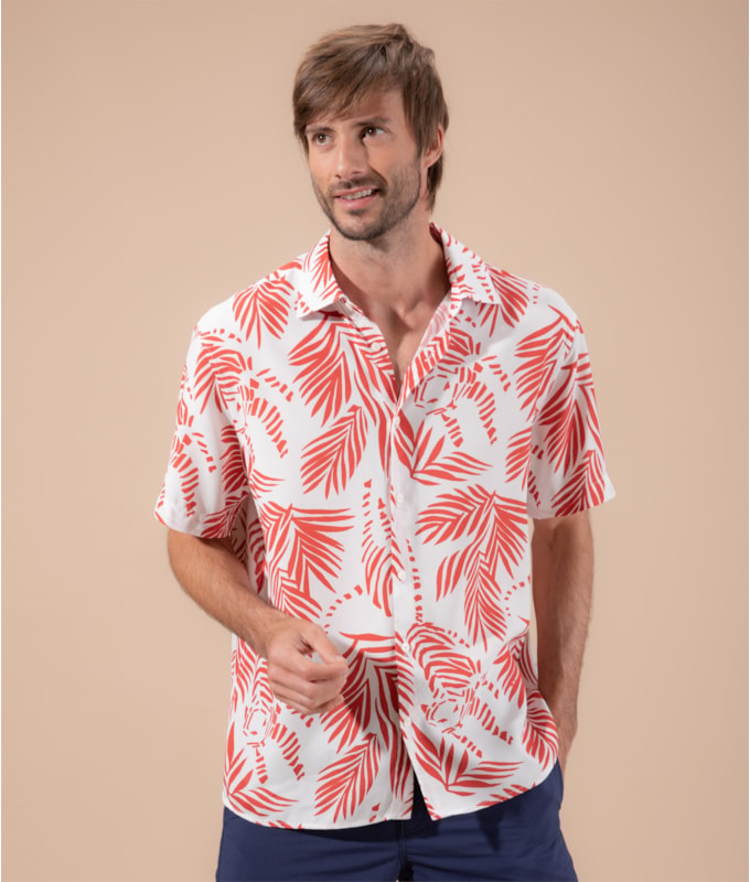 Camisa Viscose Estampada Tigre Mc Vermelho