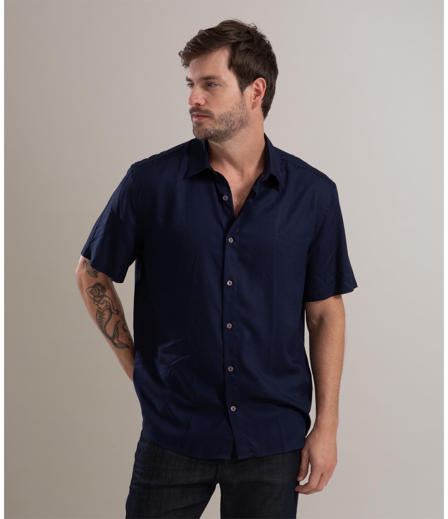 Camisa Viscose Lisa Lucas Mc Dark Navy