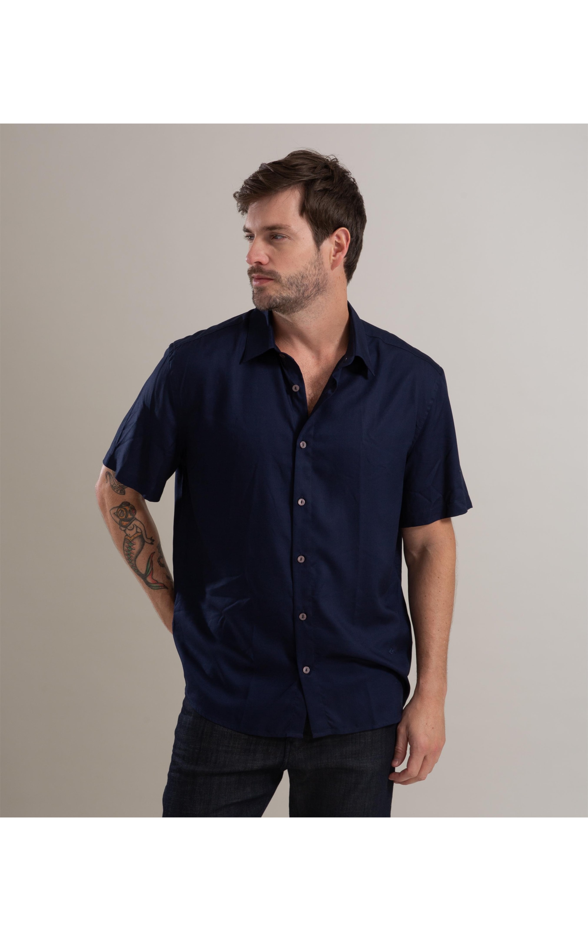 Camisa Viscose Lisa Lucas Mc Dark Navy