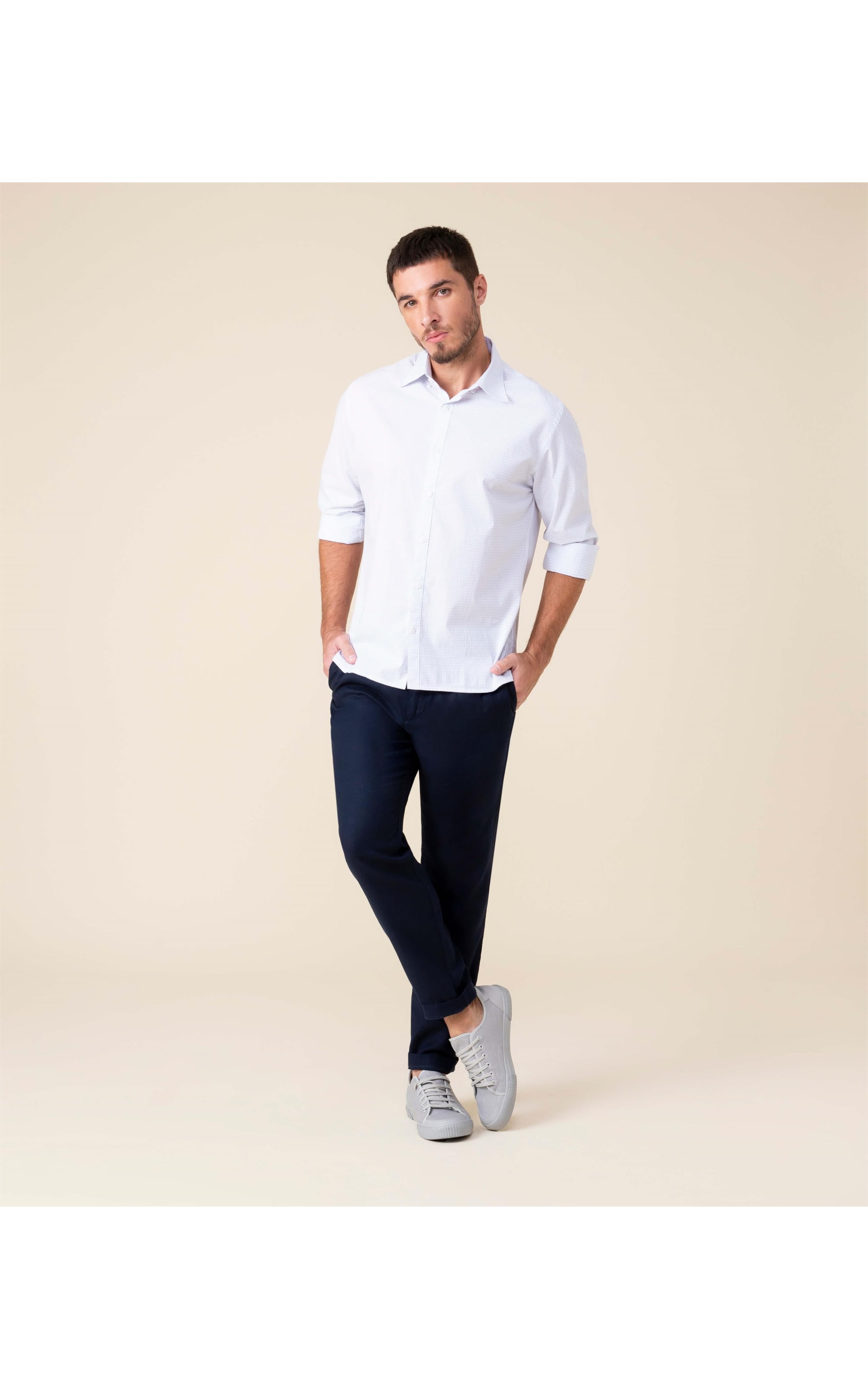 Camisa Vitor Traveller Ft Xadrez Ml Azul Claro