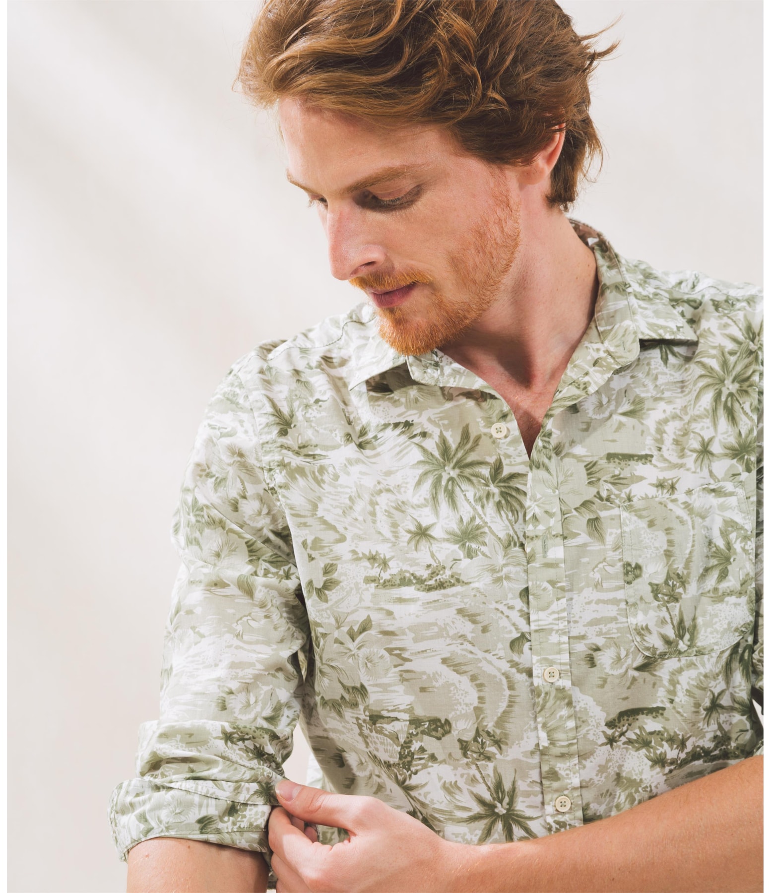 Camisa Voile Estampada Coqueiros Ml Verde