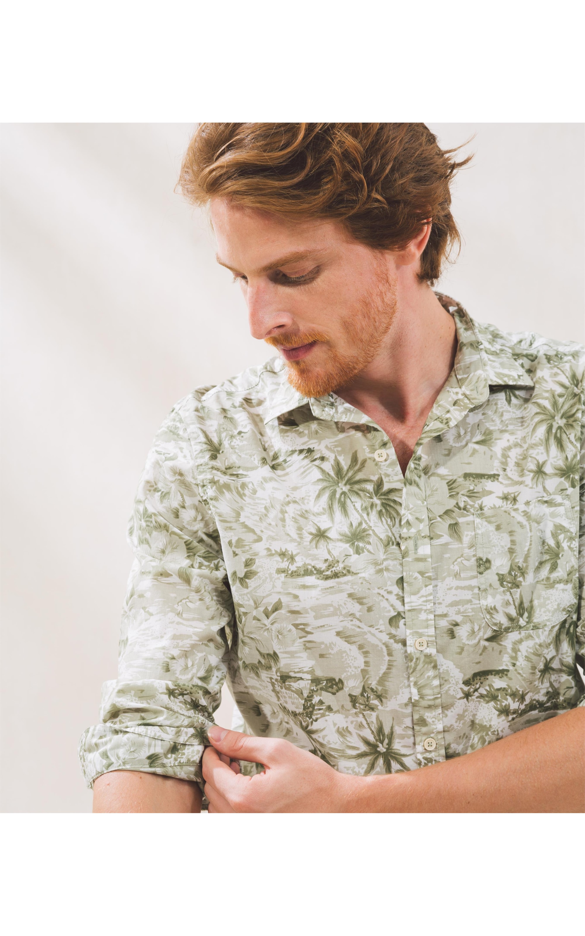 Camisa Voile Estampada Coqueiros Ml Verde