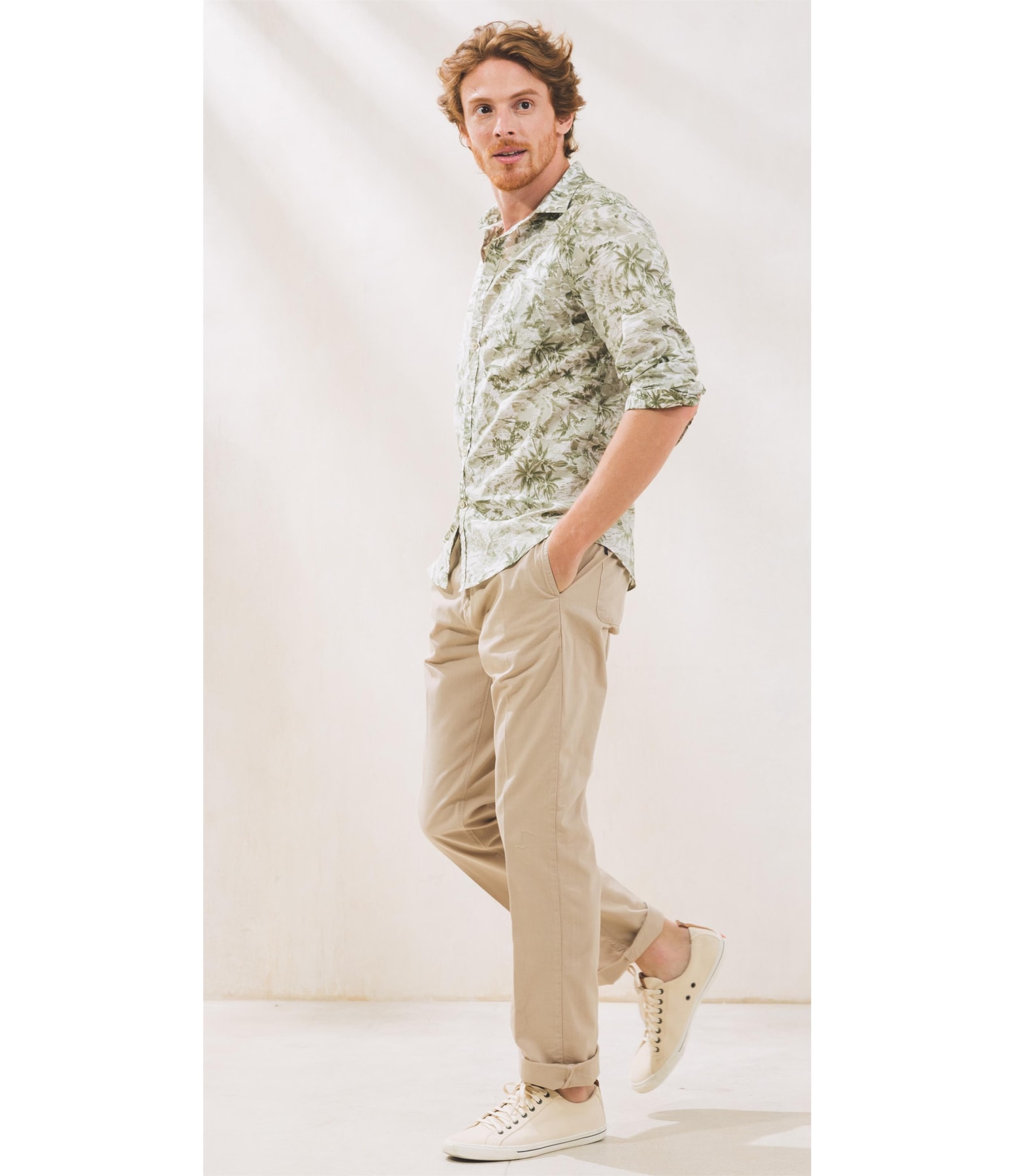 Camisa Voile Estampada Coqueiros Ml Verde