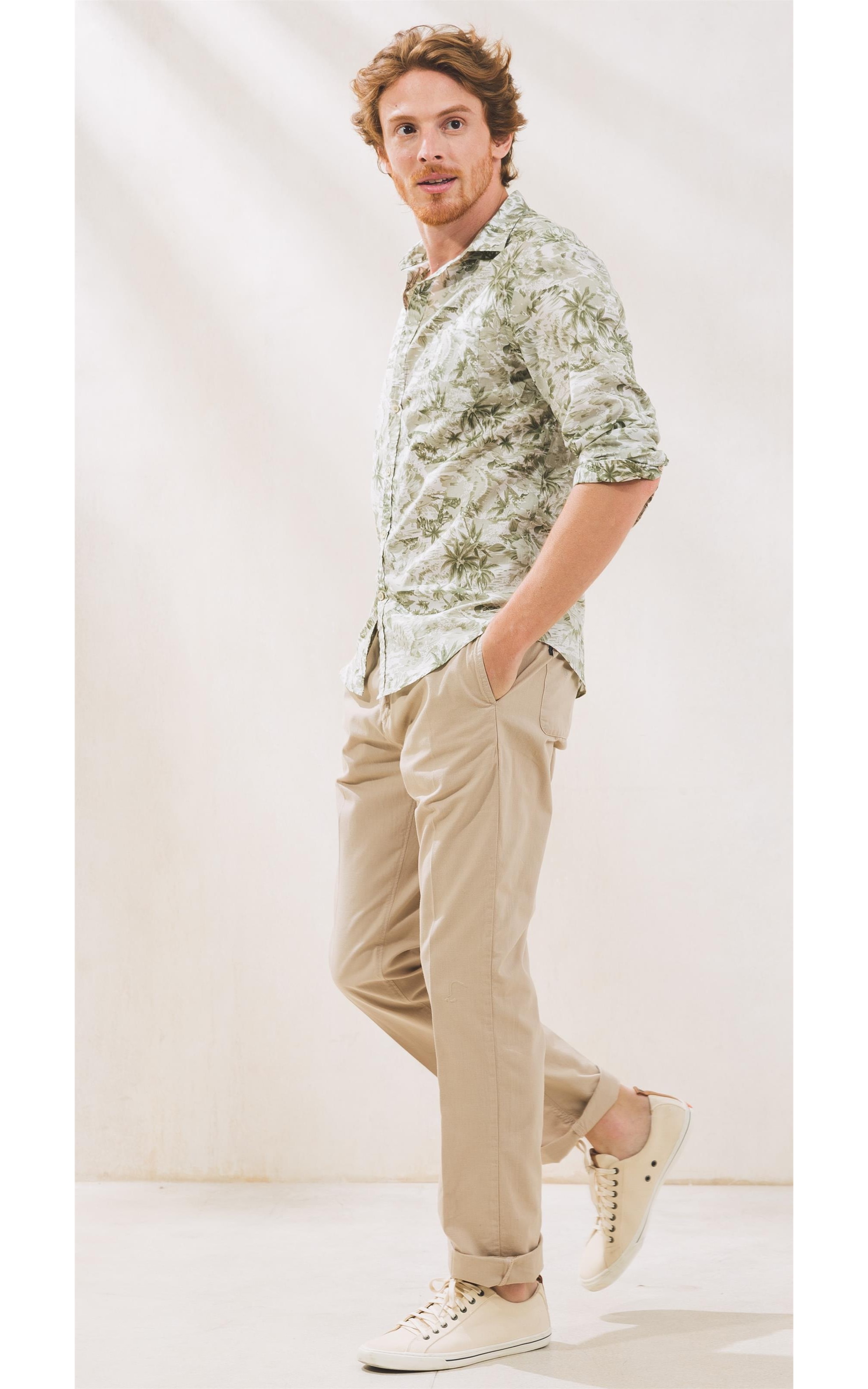 Camisa Voile Estampada Coqueiros Ml Verde