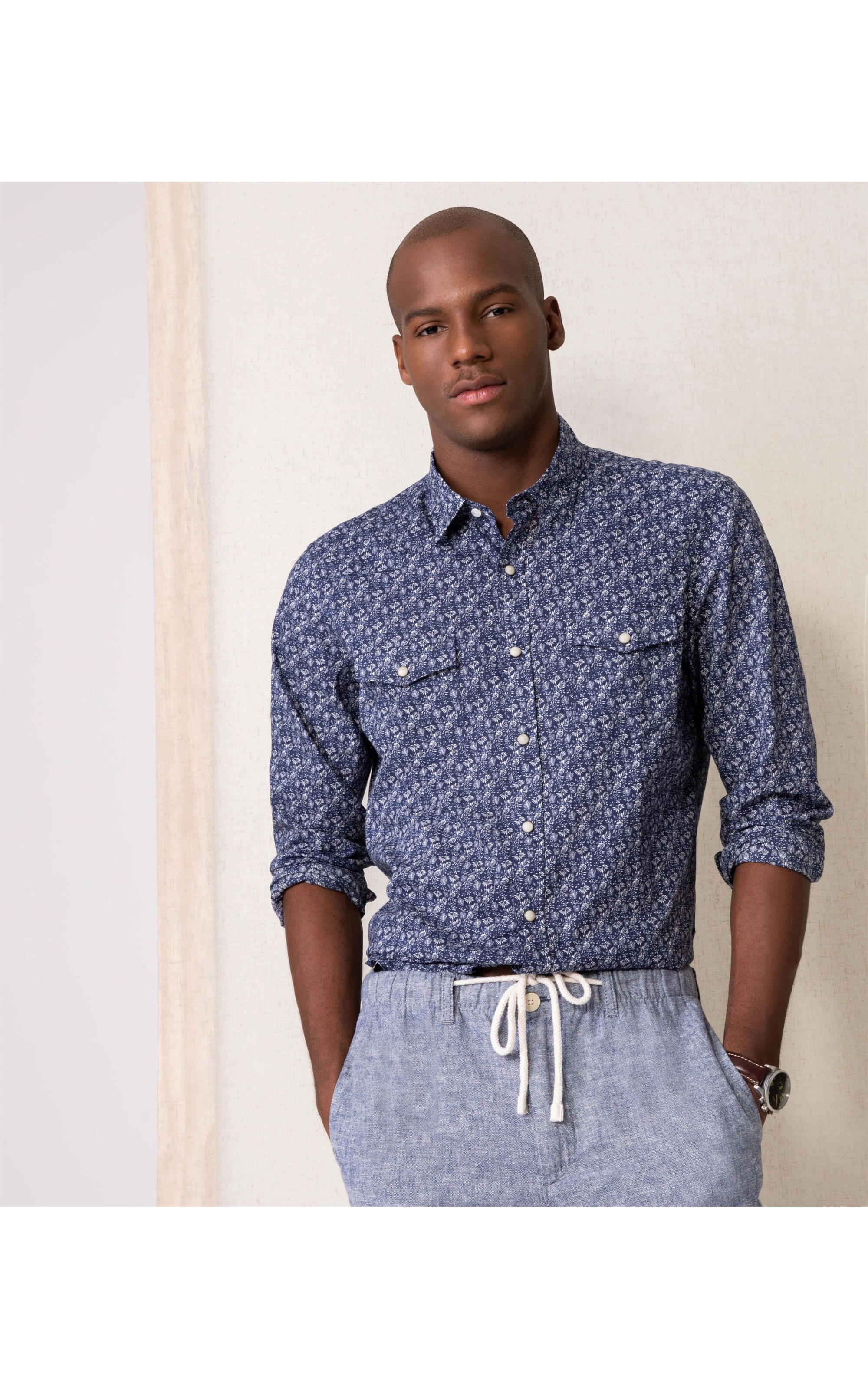 Camisa Voile Estampada Isola Ml Azul Marinho
