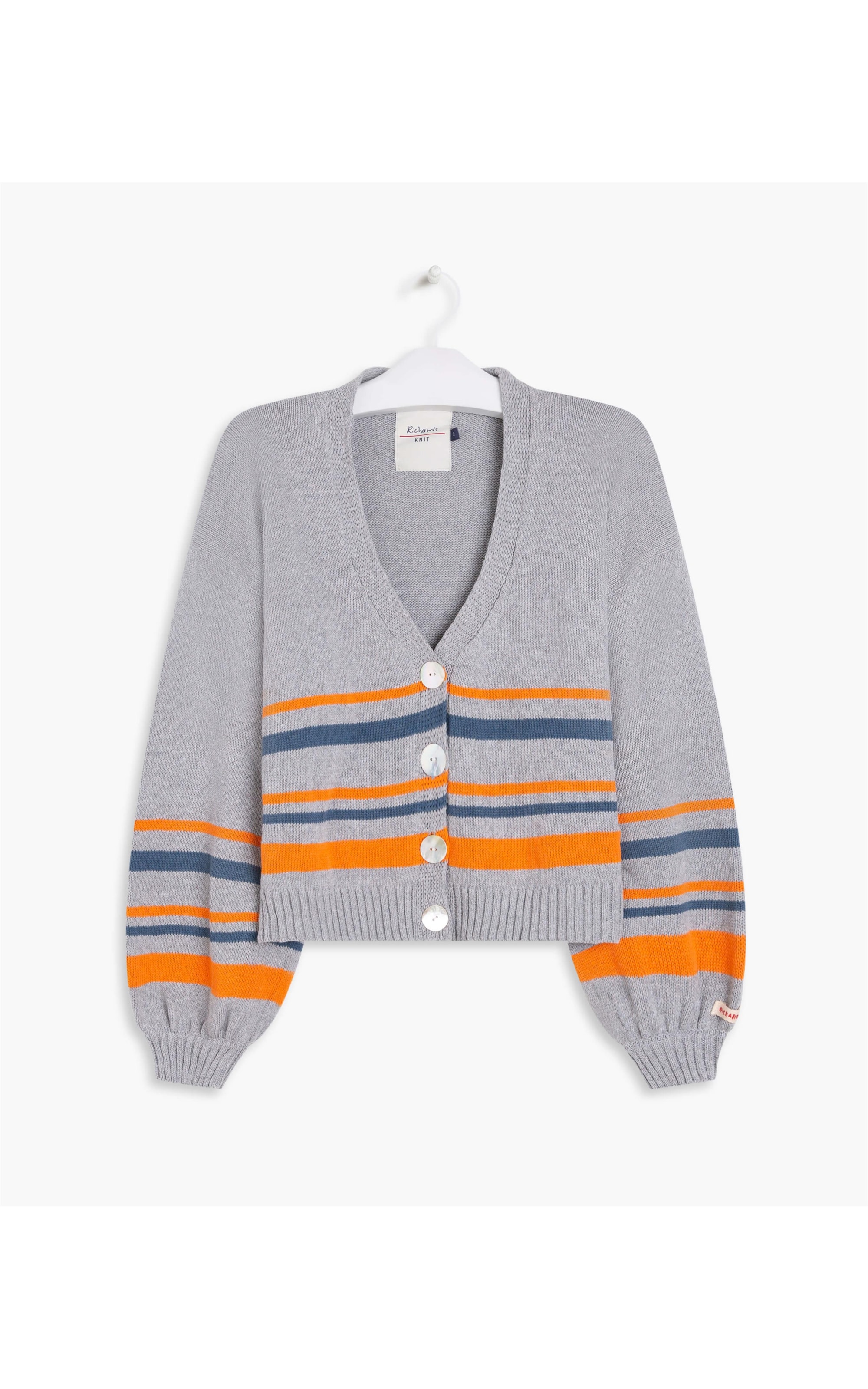 Cardigan Turim Listrado Cinza Mescla