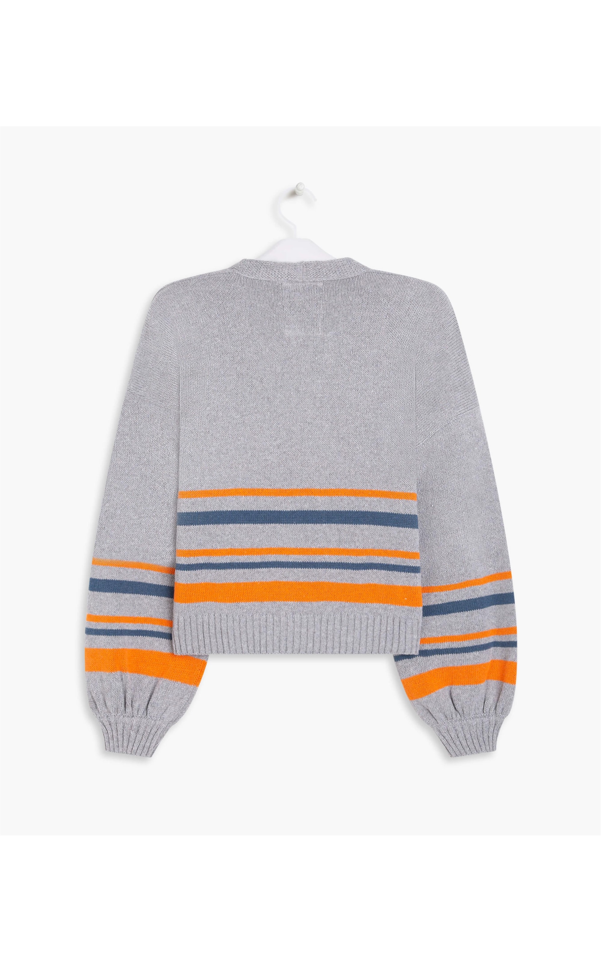Cardigan Turim Listrado Cinza Mescla