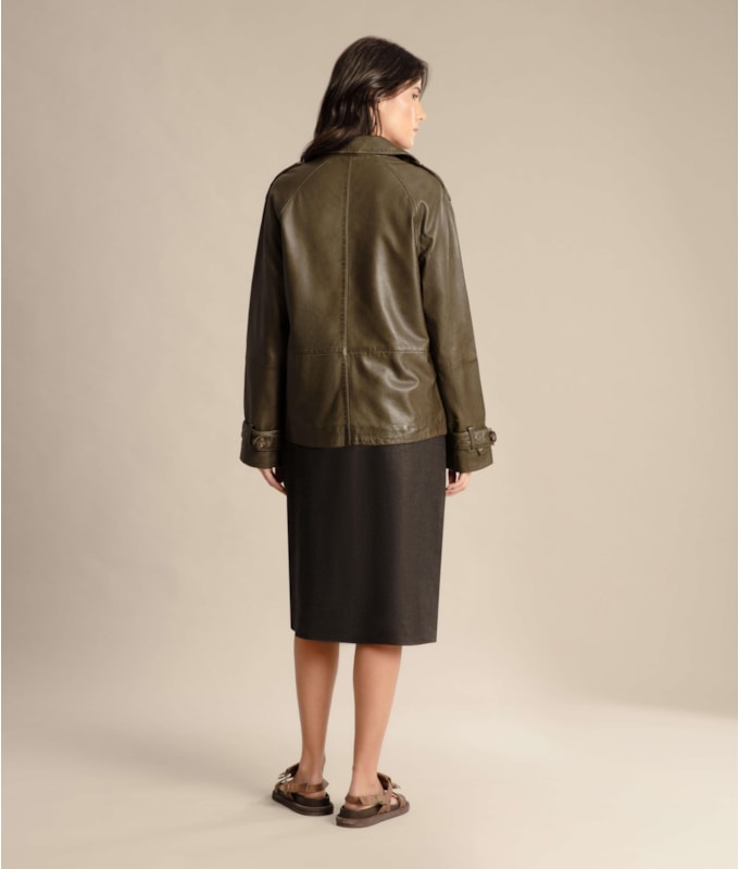 Casaco Boxy Leather Musgo