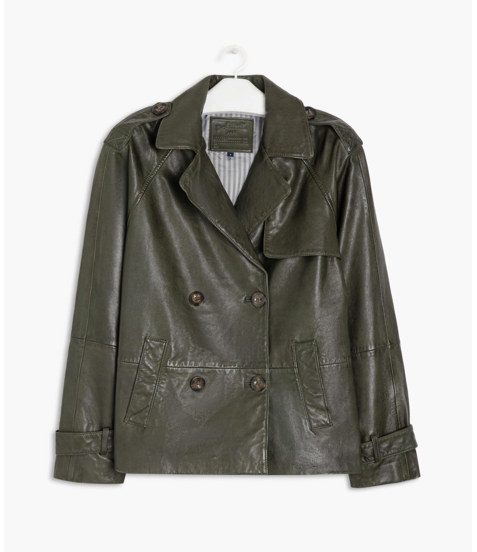 Casaco Boxy Leather Musgo