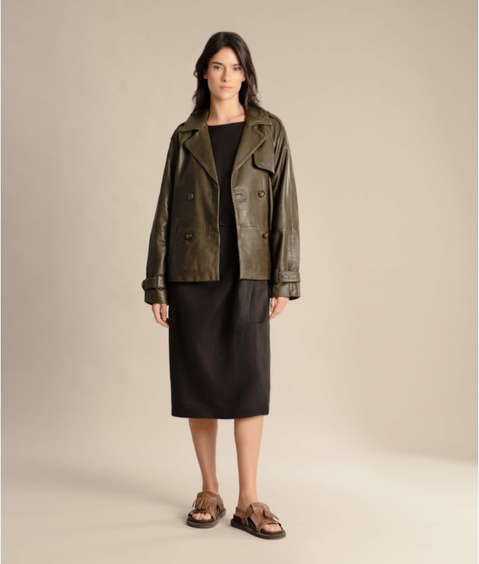 Casaco Boxy Leather Musgo