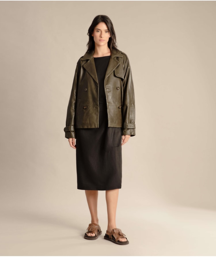 Casaco Boxy Leather Musgo