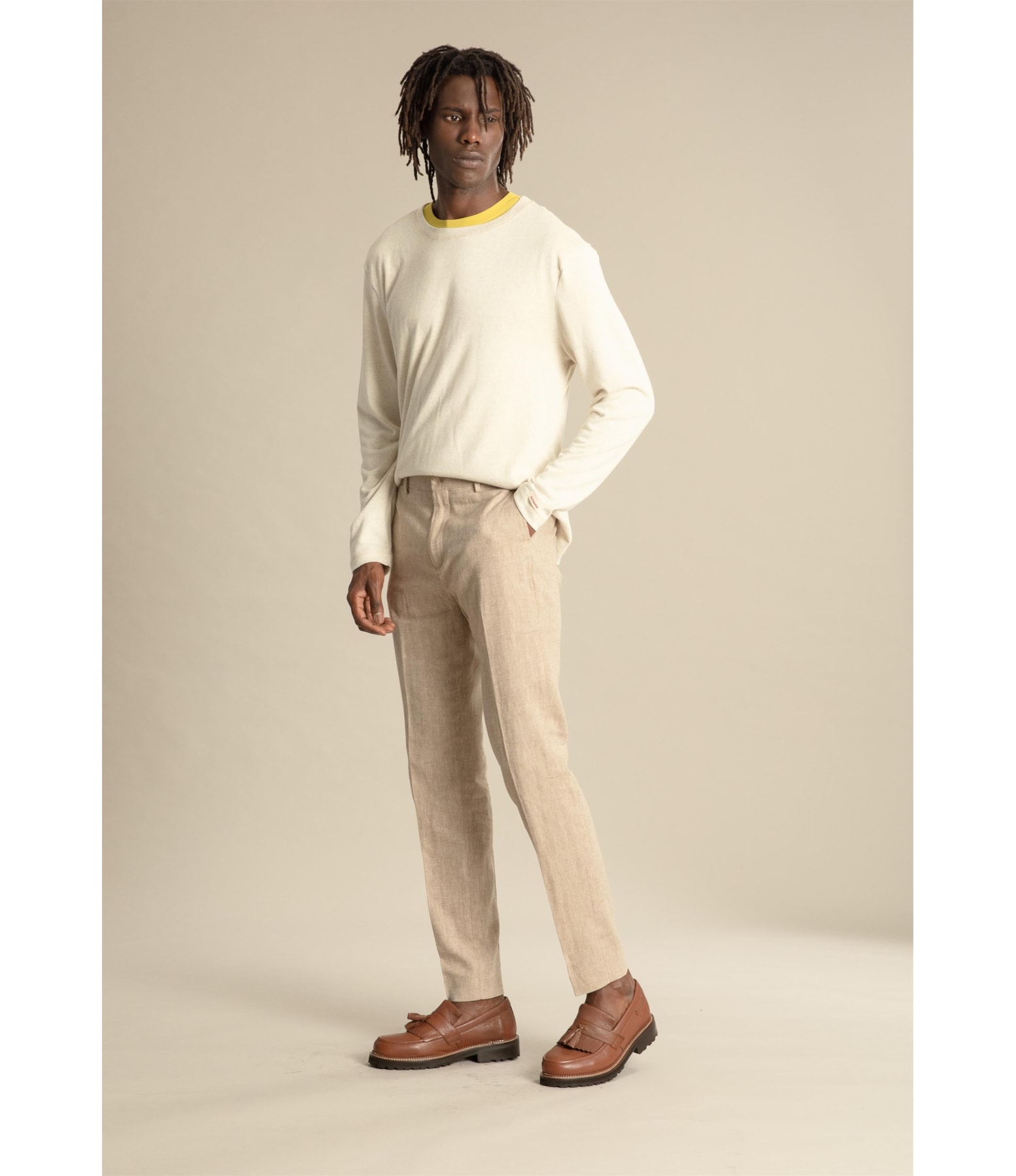 Chino Pants Puro Linho  Chevron Caqui