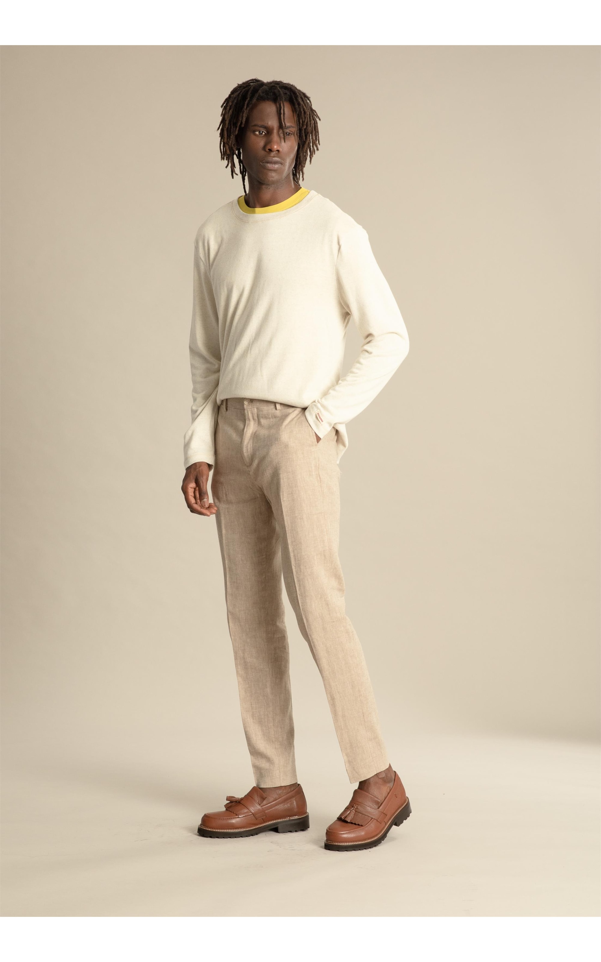 Chino Pants Puro Linho  Chevron Caqui