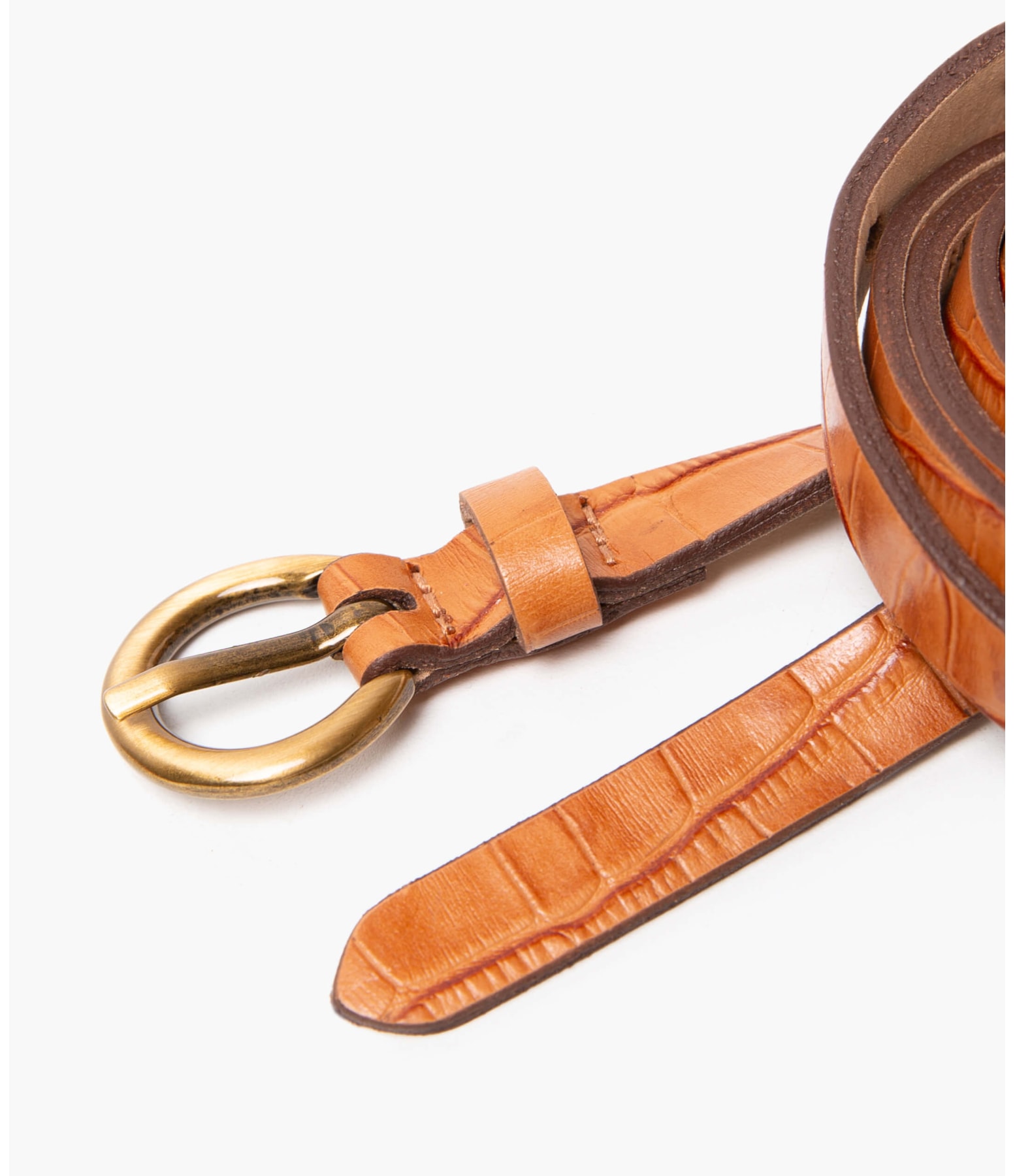 Cinto Skinny Croco Caramelo