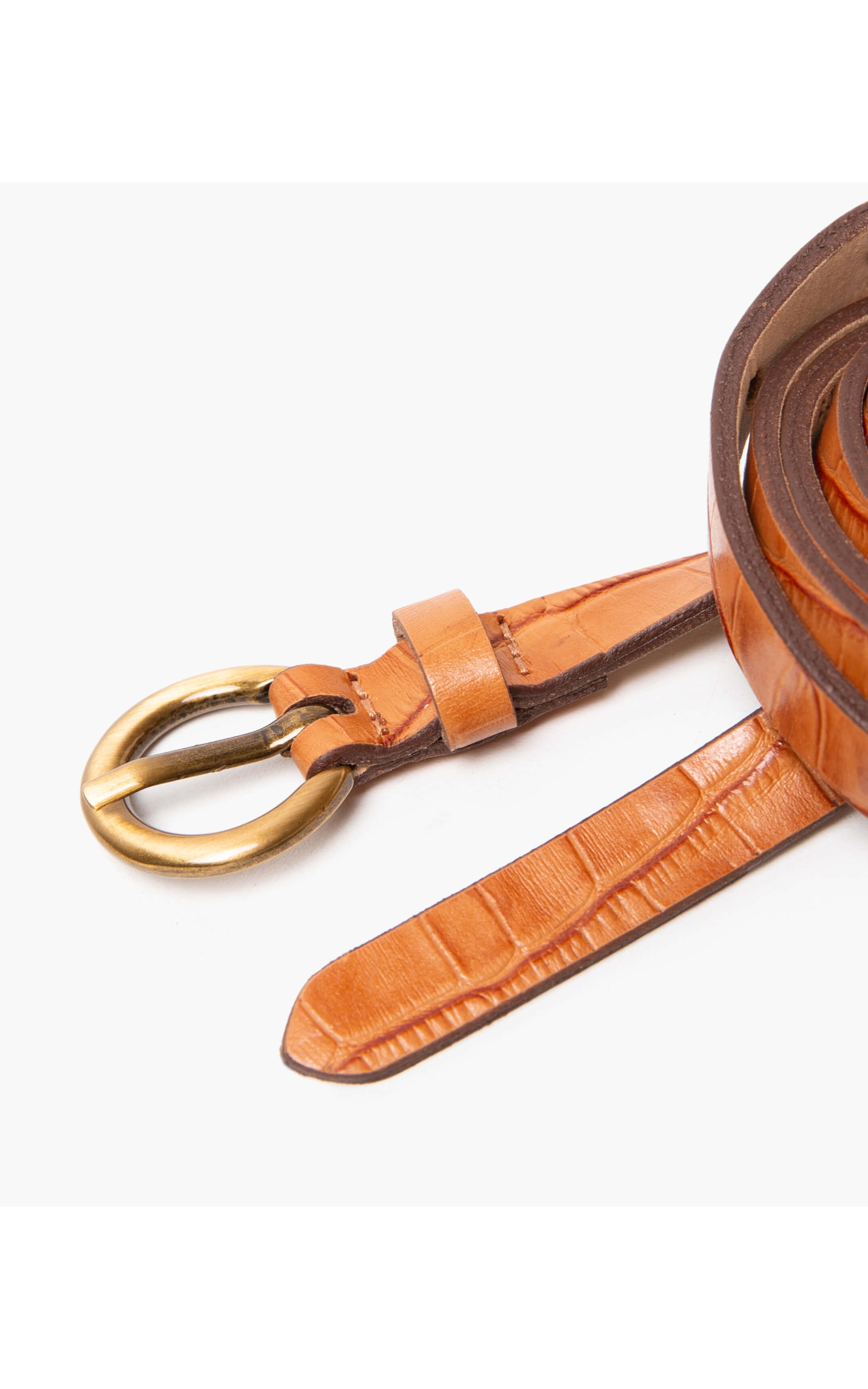 Cinto Skinny Croco Caramelo