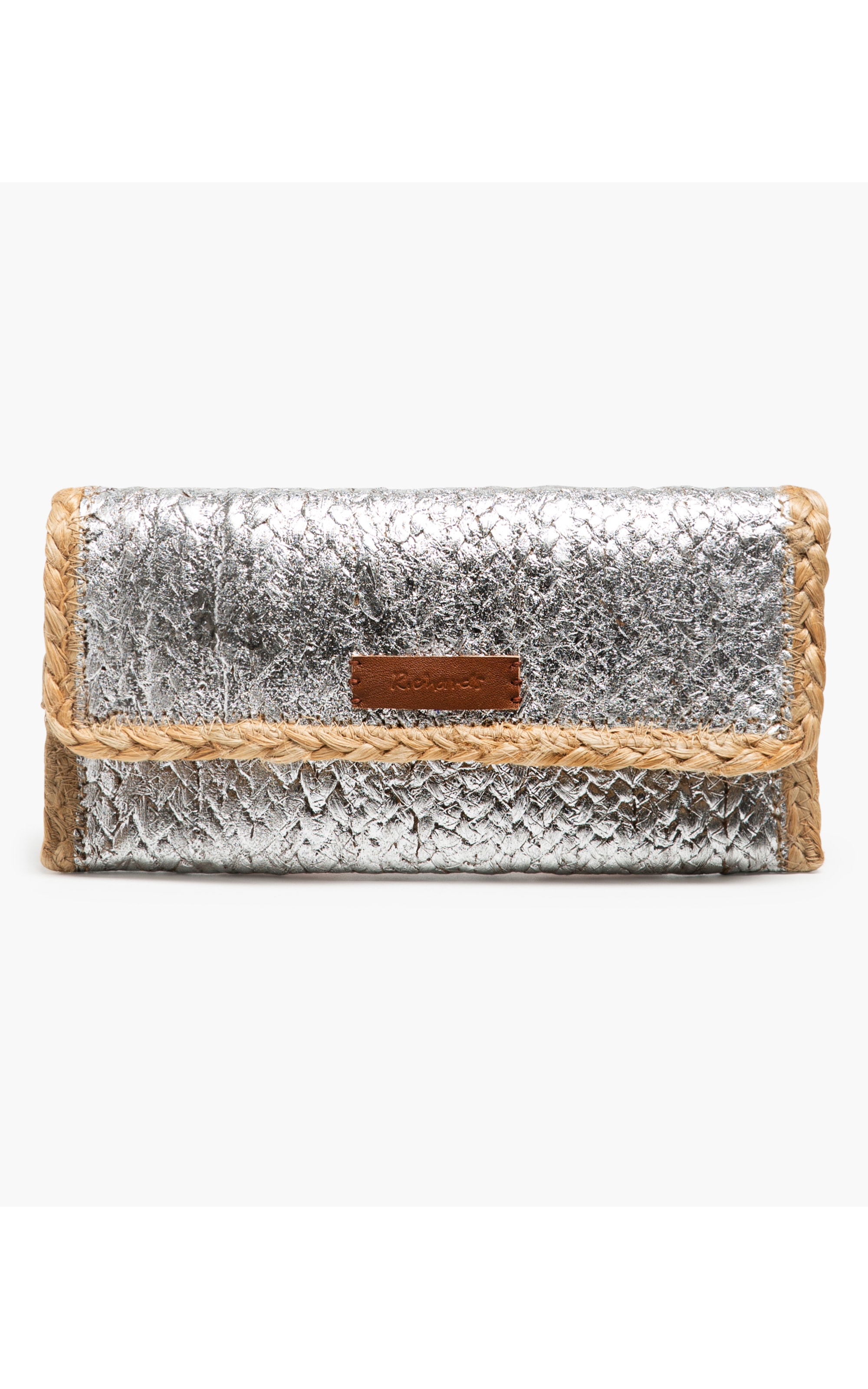 Clutch Palha Com Foil Metalizado Prata