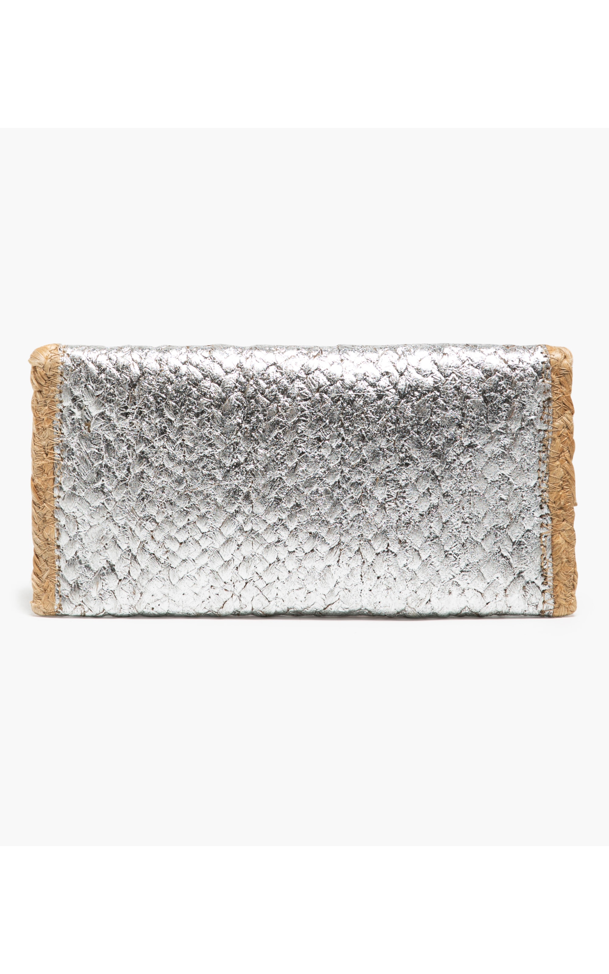 Clutch Palha Com Foil Metalizado Prata